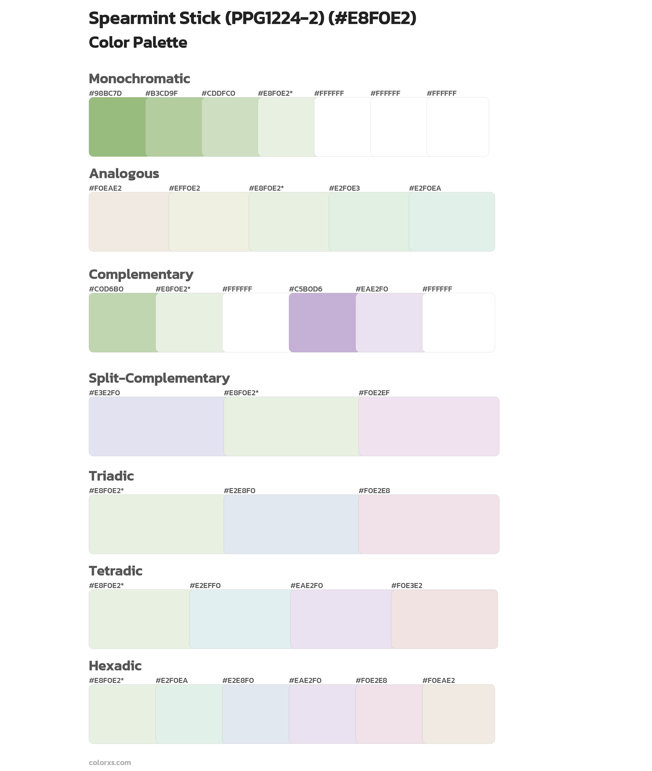 Spearmint Stick (PPG1224-2) Color Scheme Palettes