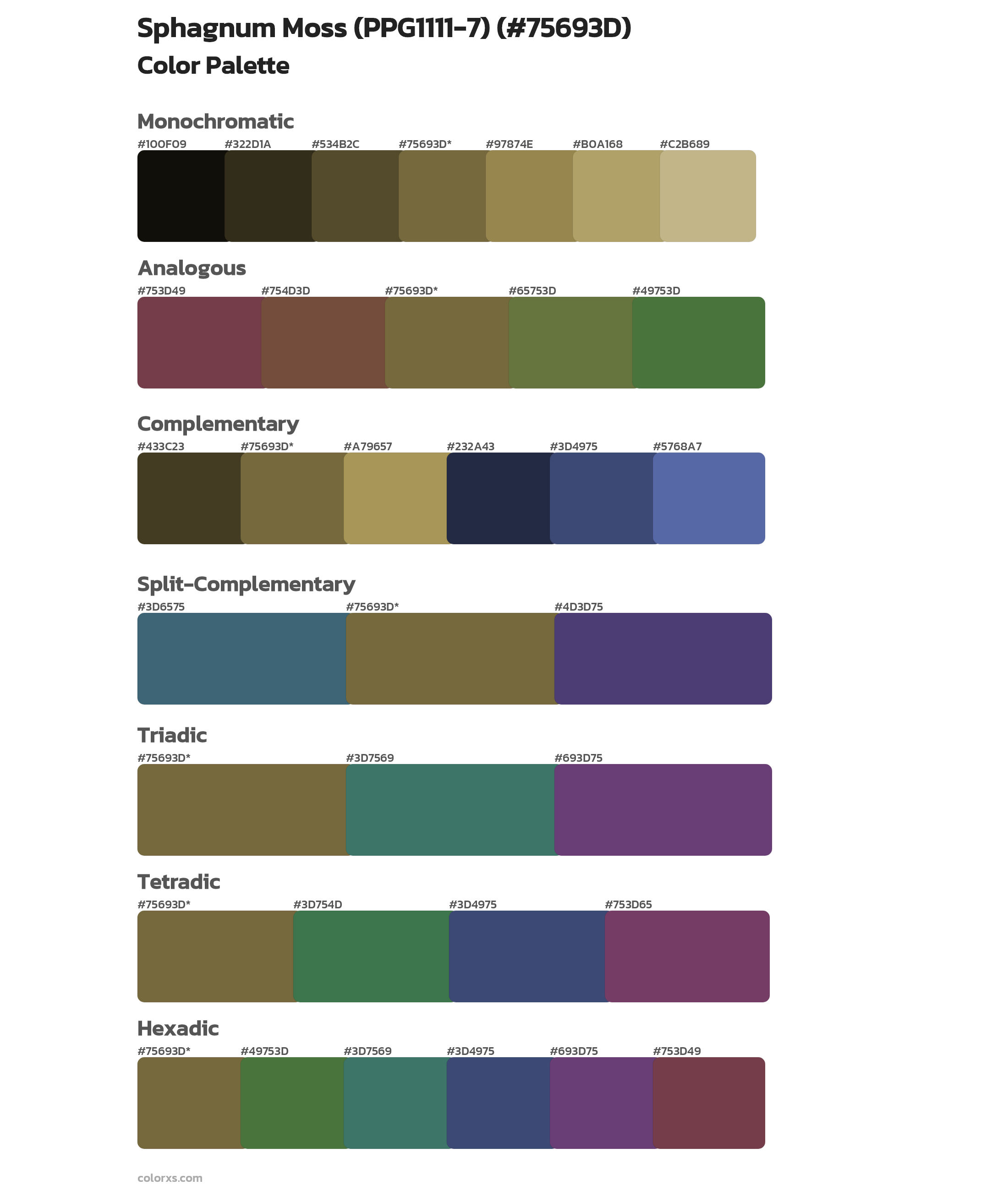 Sphagnum Moss (PPG1111-7) Color Scheme Palettes