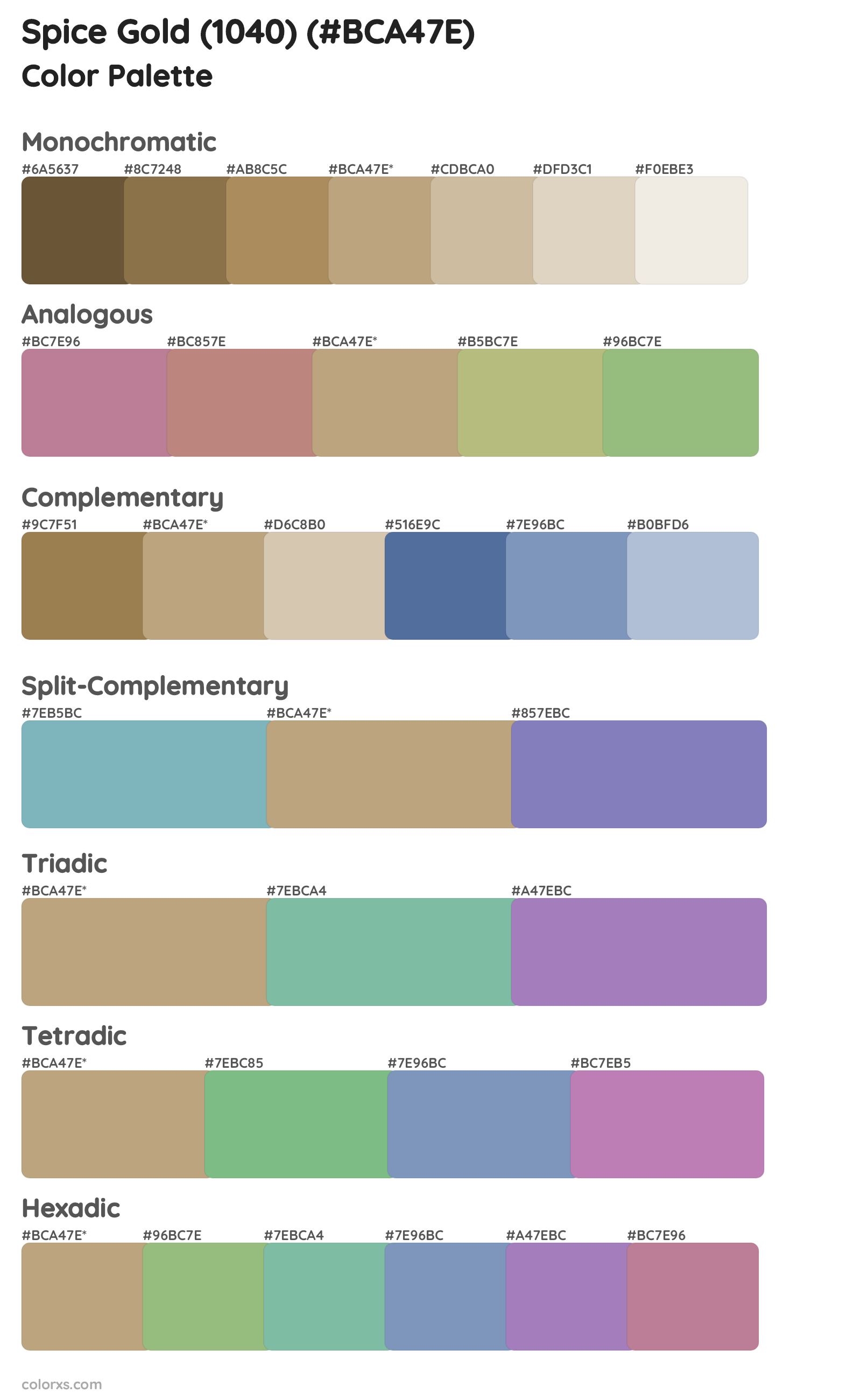 Spice Gold (1040) Color Scheme Palettes