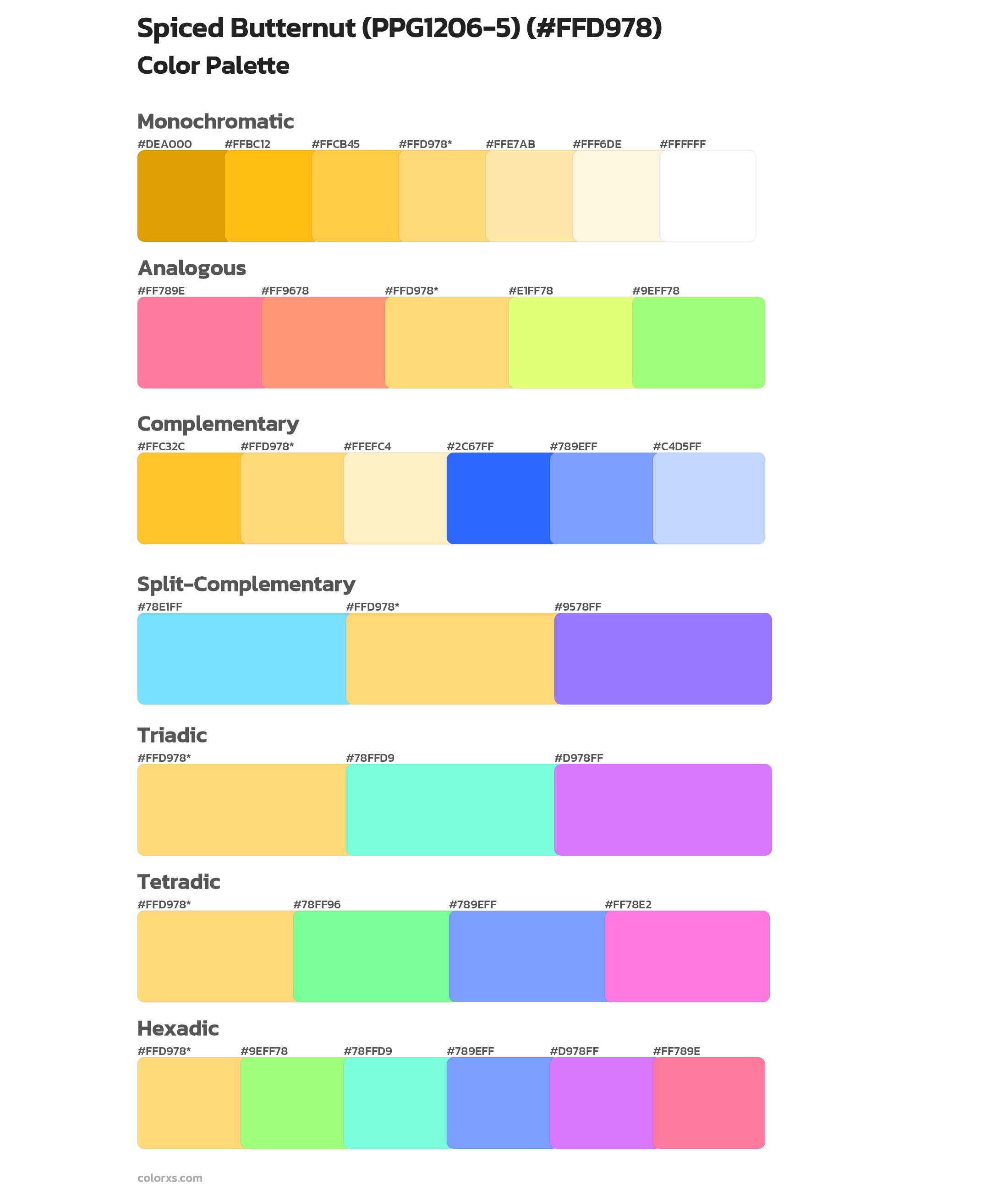 Spiced Butternut (PPG1206-5) Color Scheme Palettes