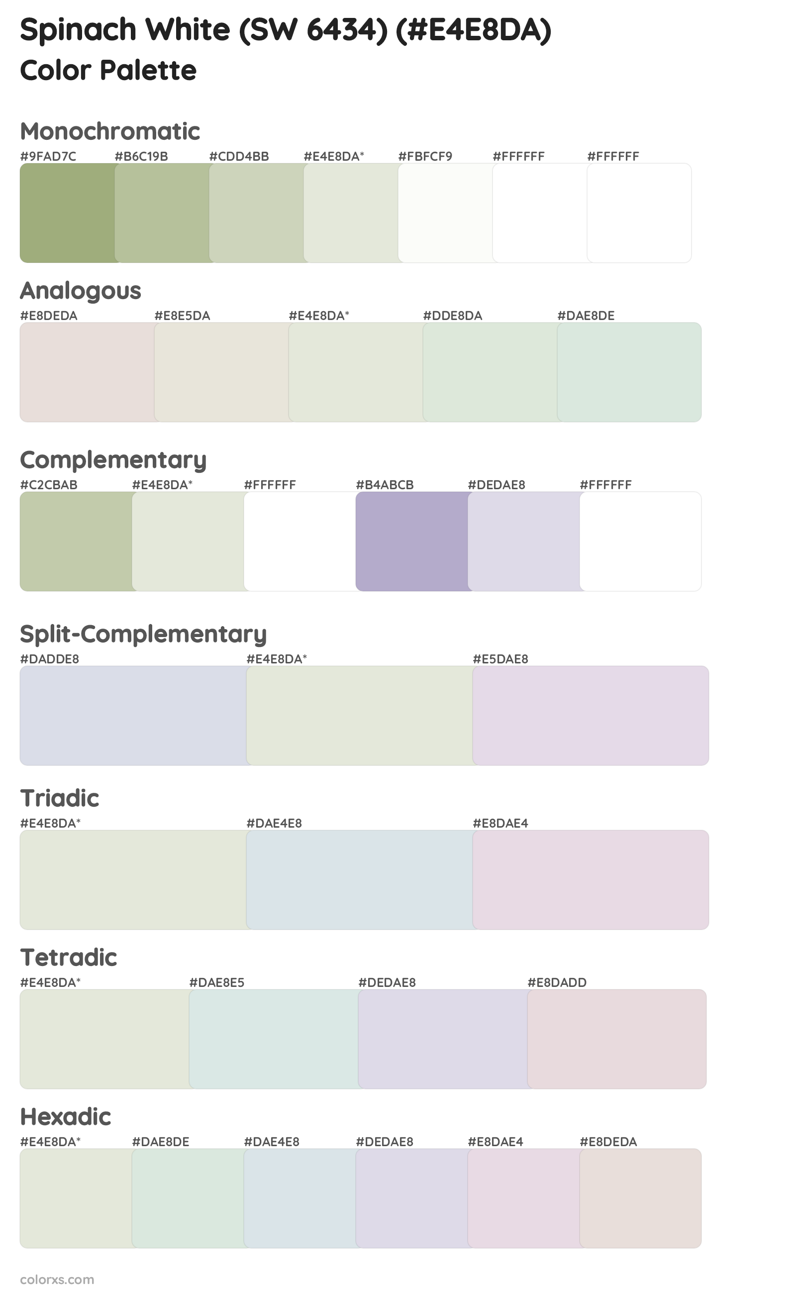 Spinach White (SW 6434) Color Scheme Palettes
