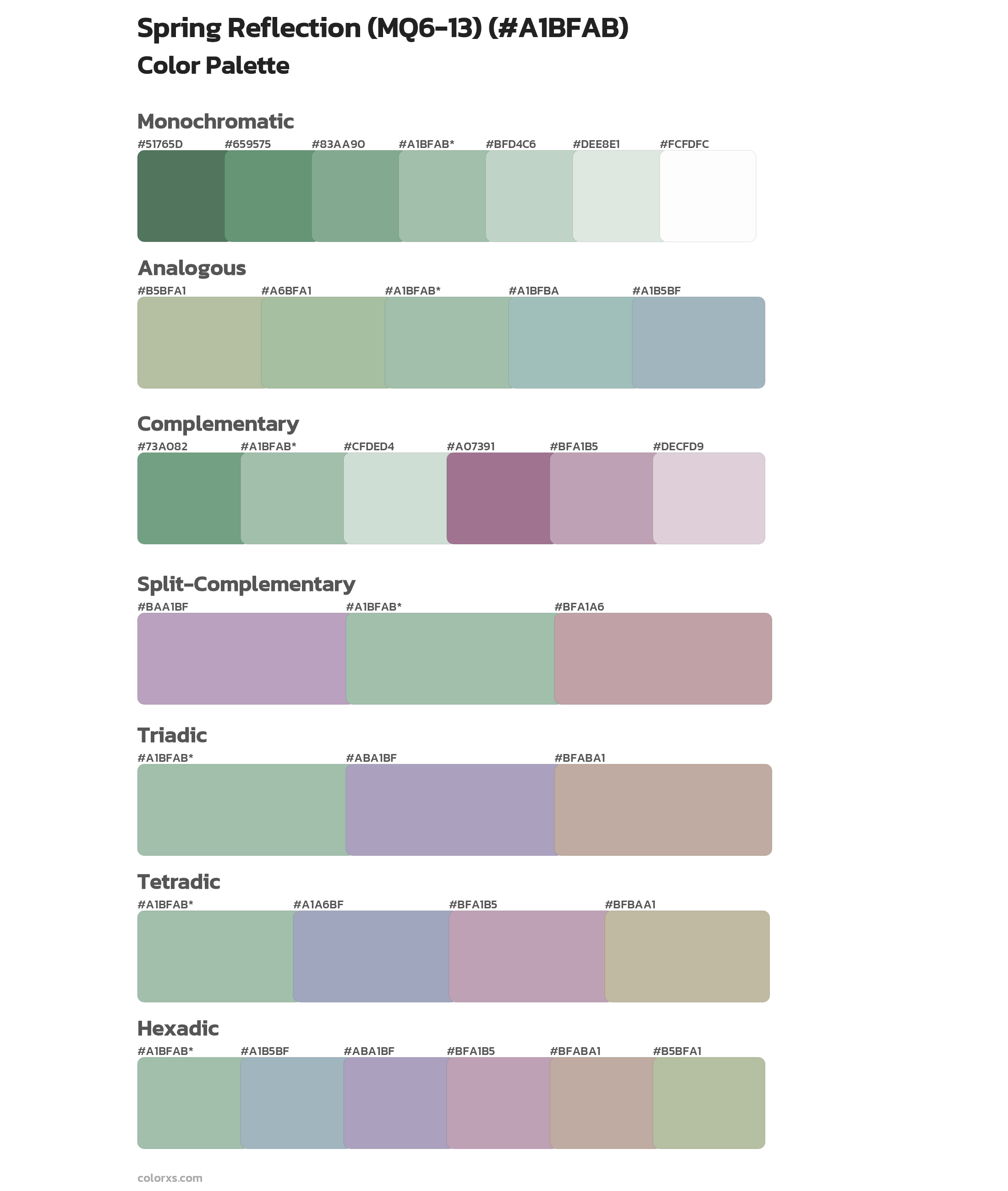 Spring Reflection (MQ6-13) Color Scheme Palettes