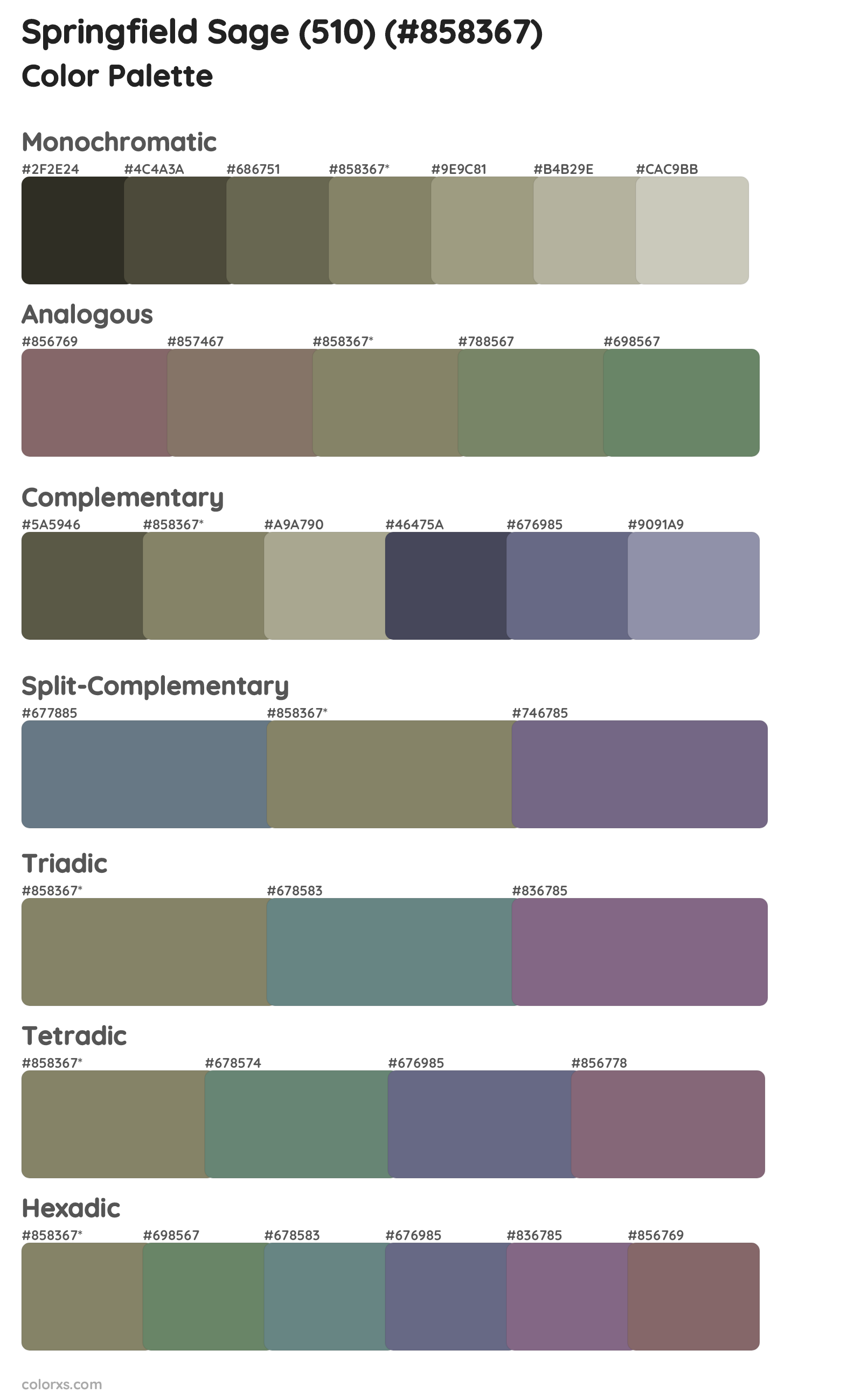 Springfield Sage (510) Color Scheme Palettes
