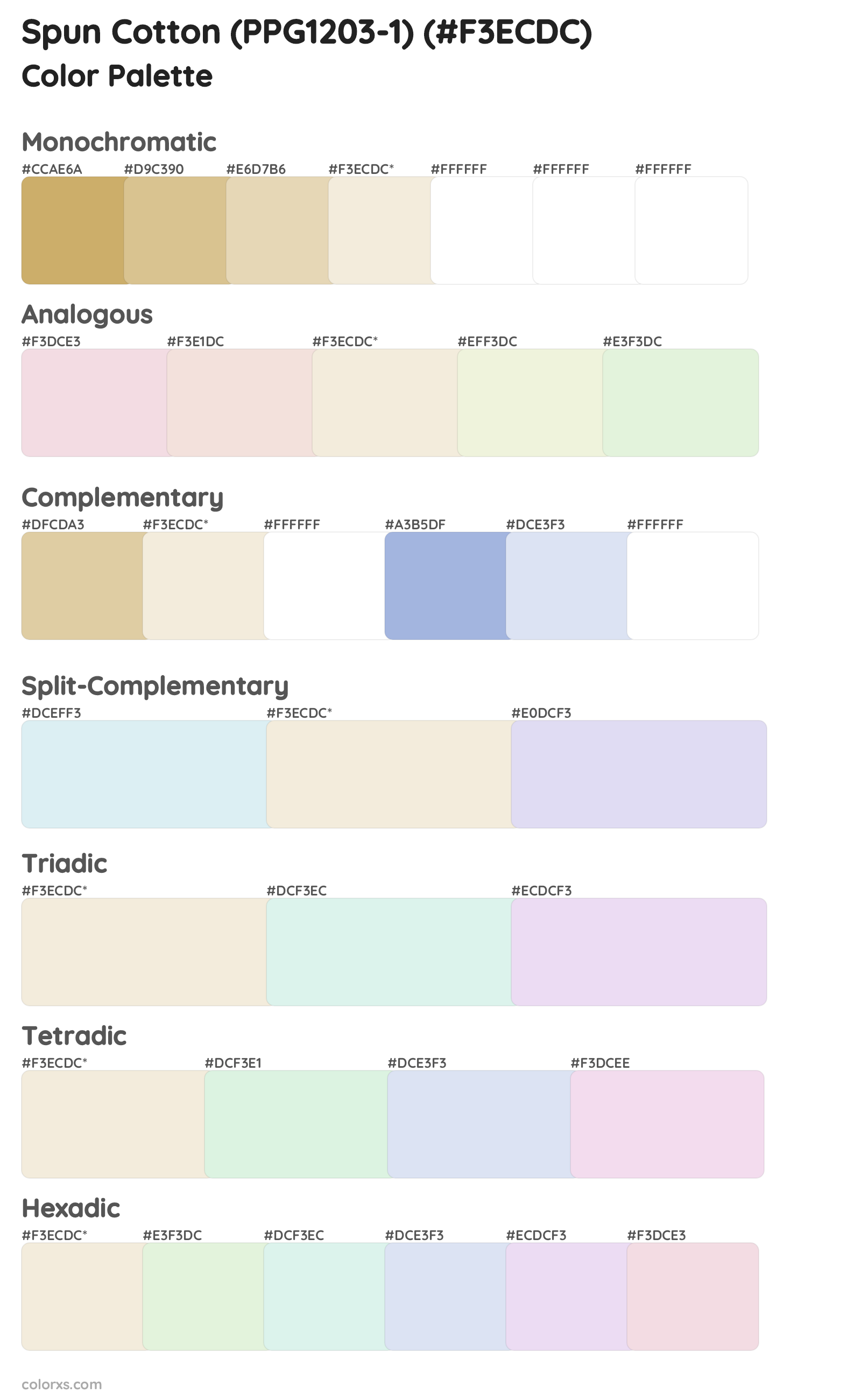 Spun Cotton (PPG1203-1) Color Scheme Palettes