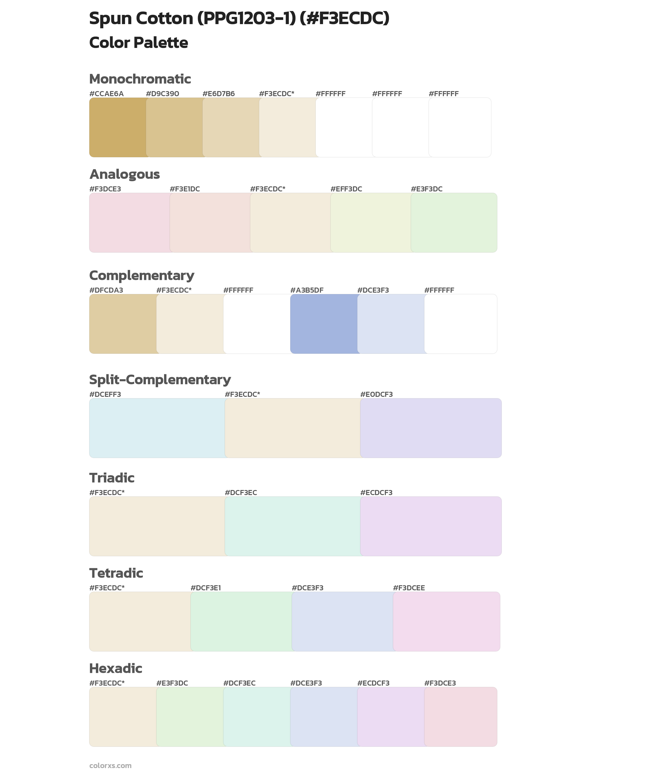 Spun Cotton (PPG1203-1) Color Scheme Palettes