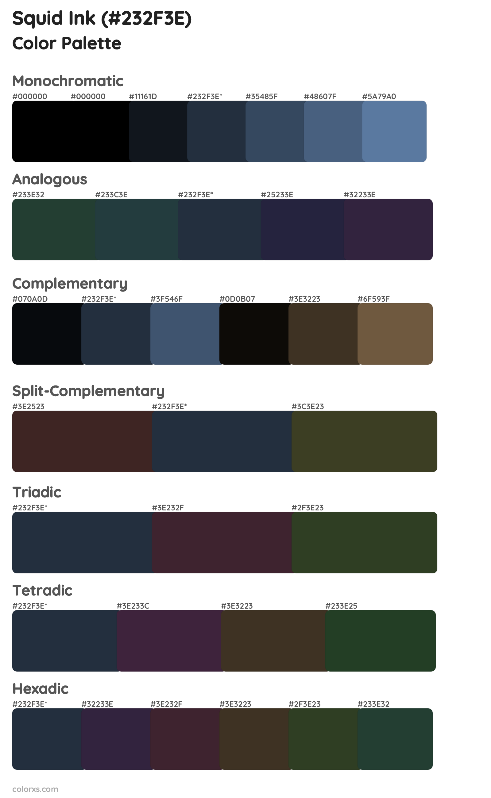 Squid Ink Color Scheme Palettes
