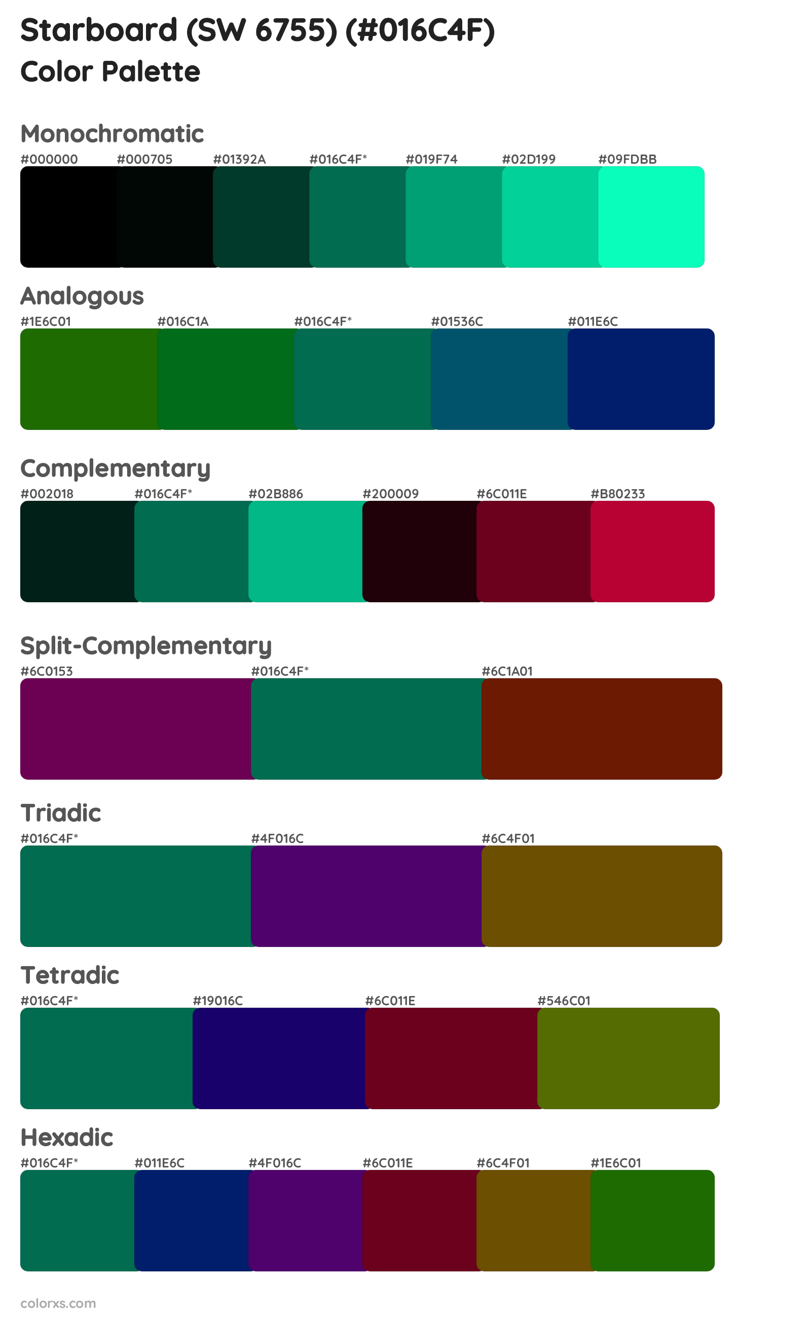 Starboard (SW 6755) Color Scheme Palettes