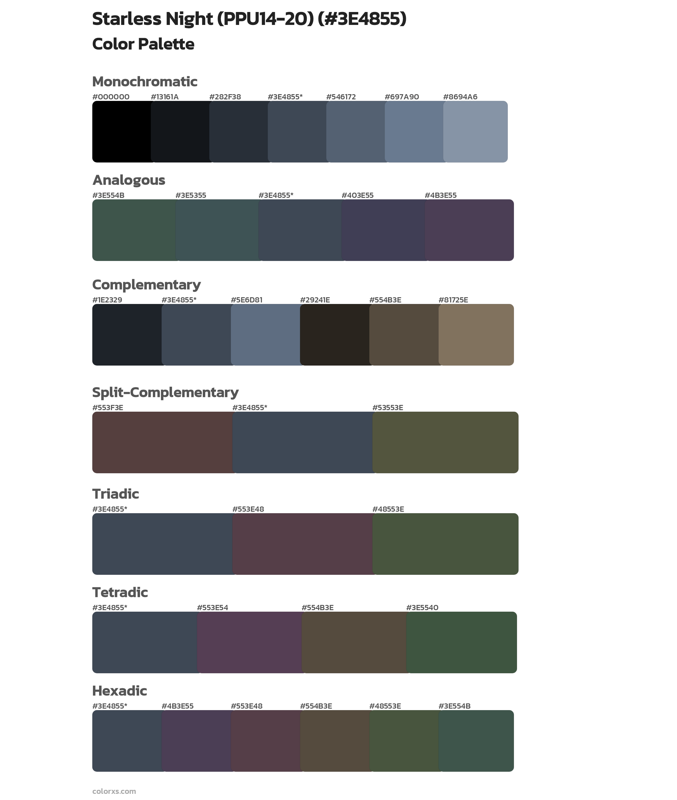 Starless Night (PPU14-20) Color Scheme Palettes