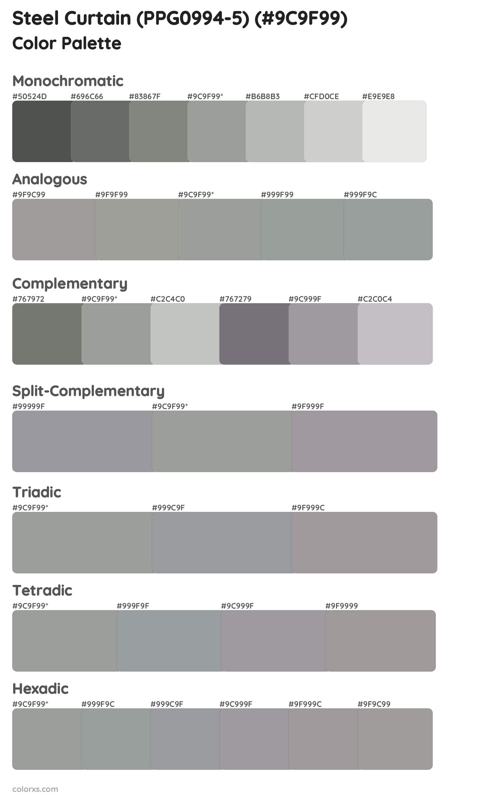 Steel Curtain (PPG0994-5) Color Scheme Palettes