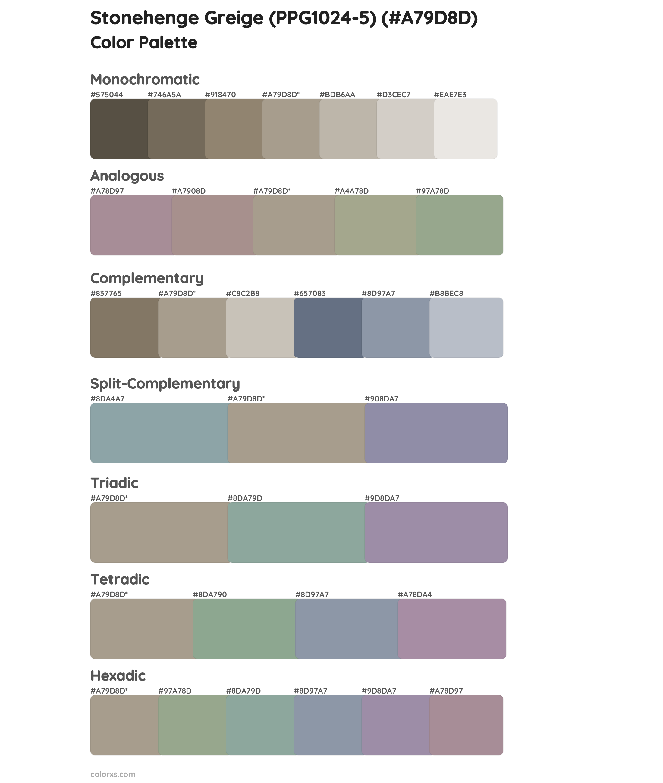 Stonehenge Greige (PPG1024-5) Color Scheme Palettes