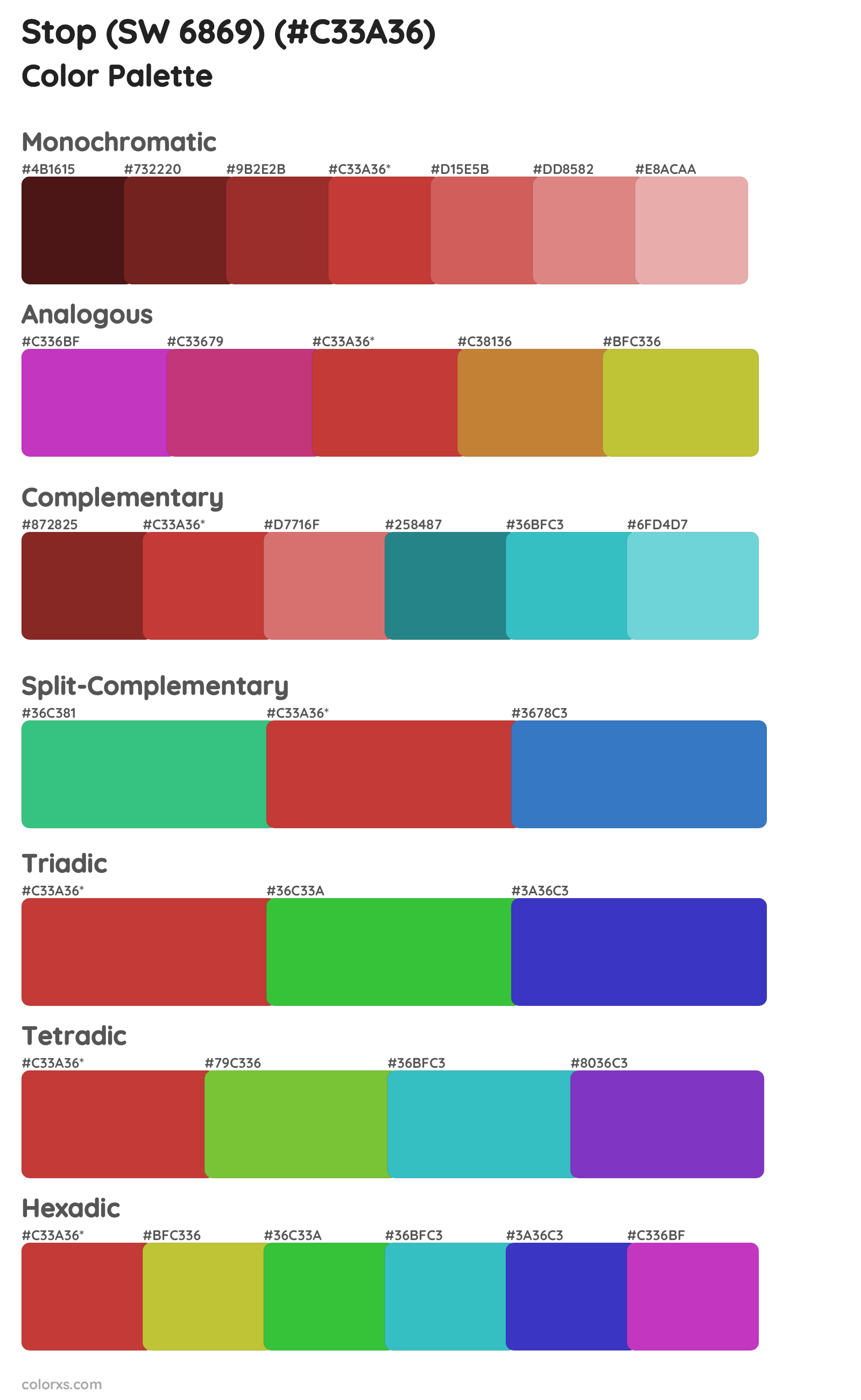 Stop (SW 6869) Color Scheme Palettes