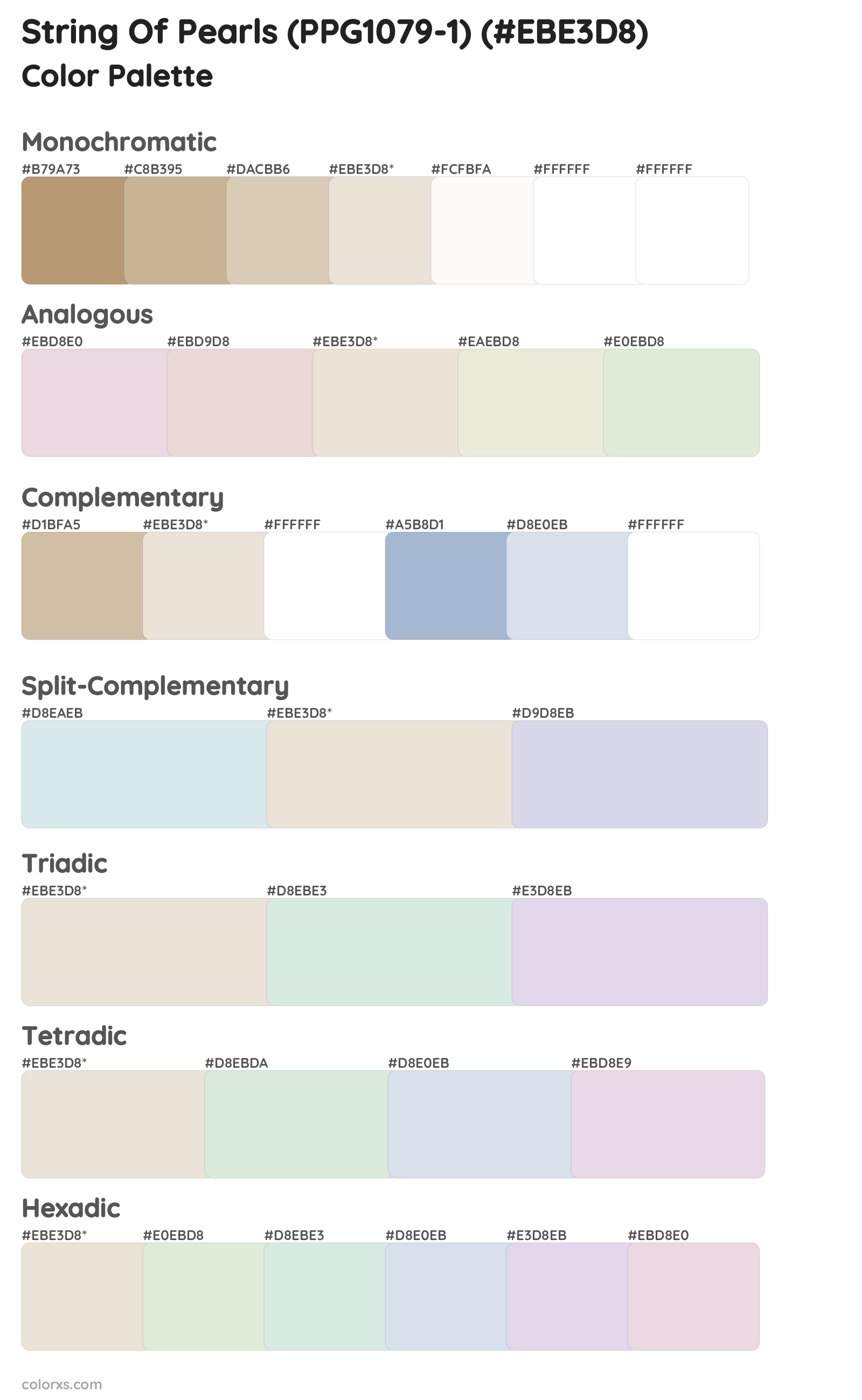 String Of Pearls (PPG1079-1) Color Scheme Palettes