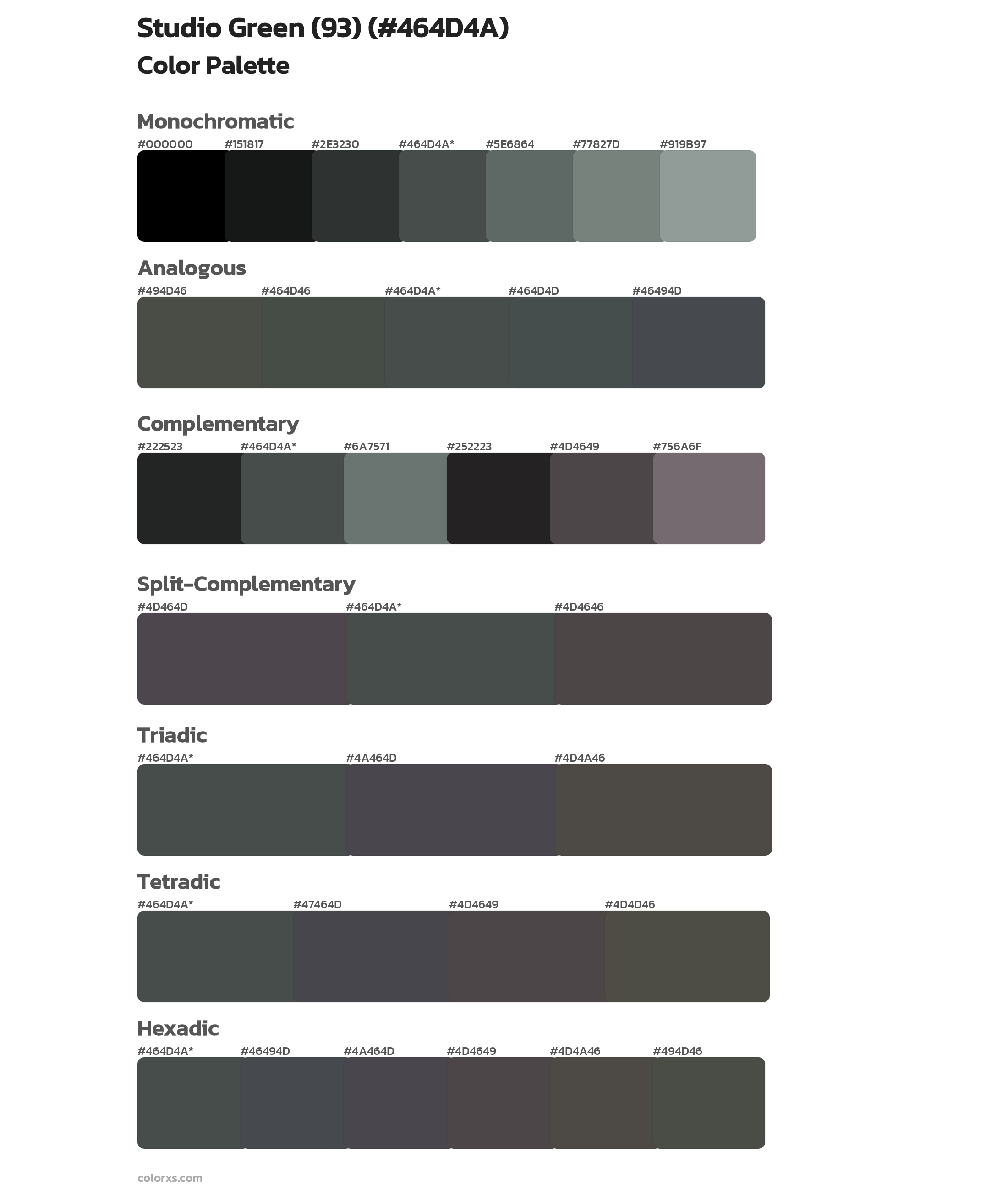 Studio Green (93) Color Scheme Palettes
