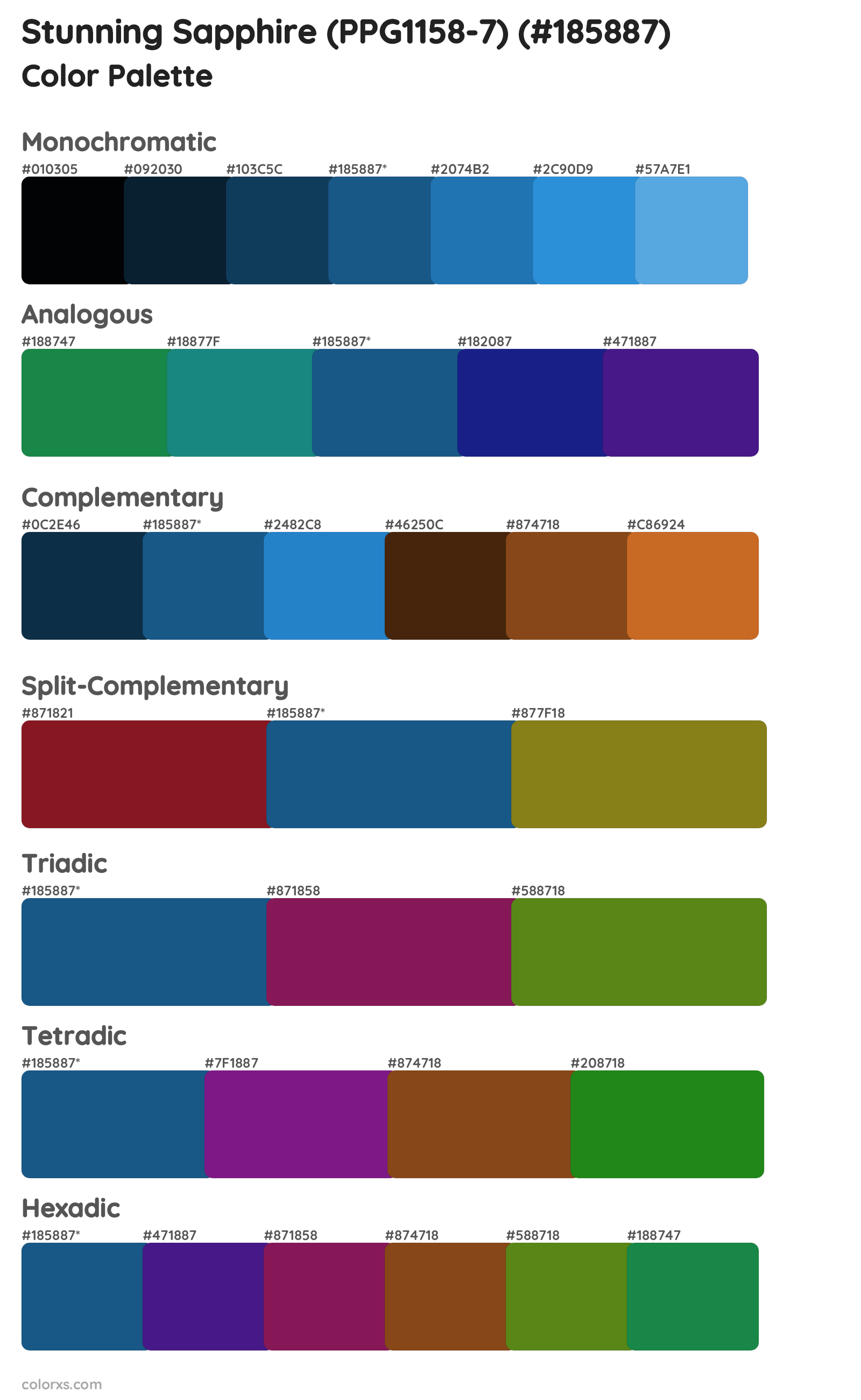 Stunning Sapphire (PPG1158-7) Color Scheme Palettes