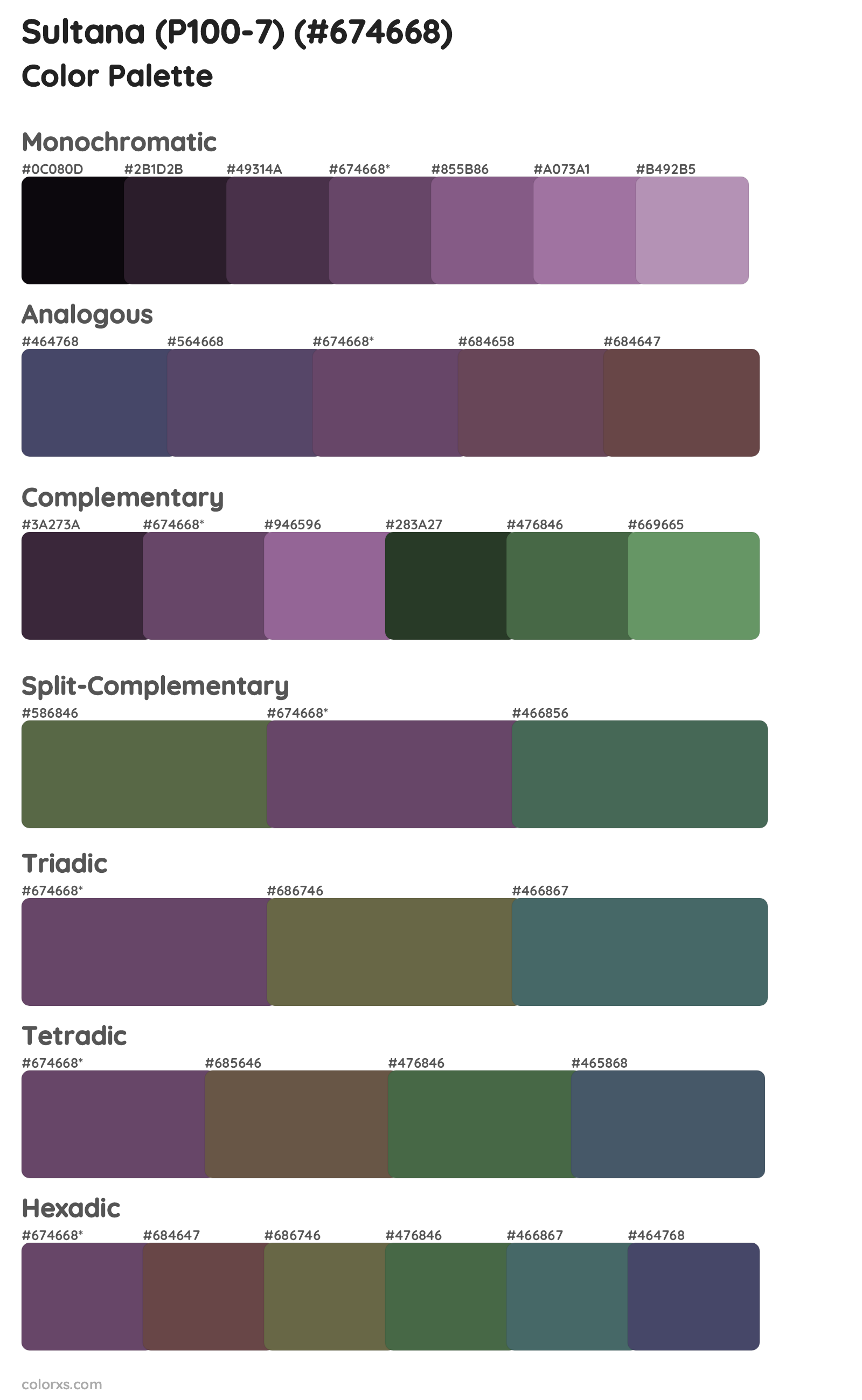 Sultana (P100-7) Color Scheme Palettes
