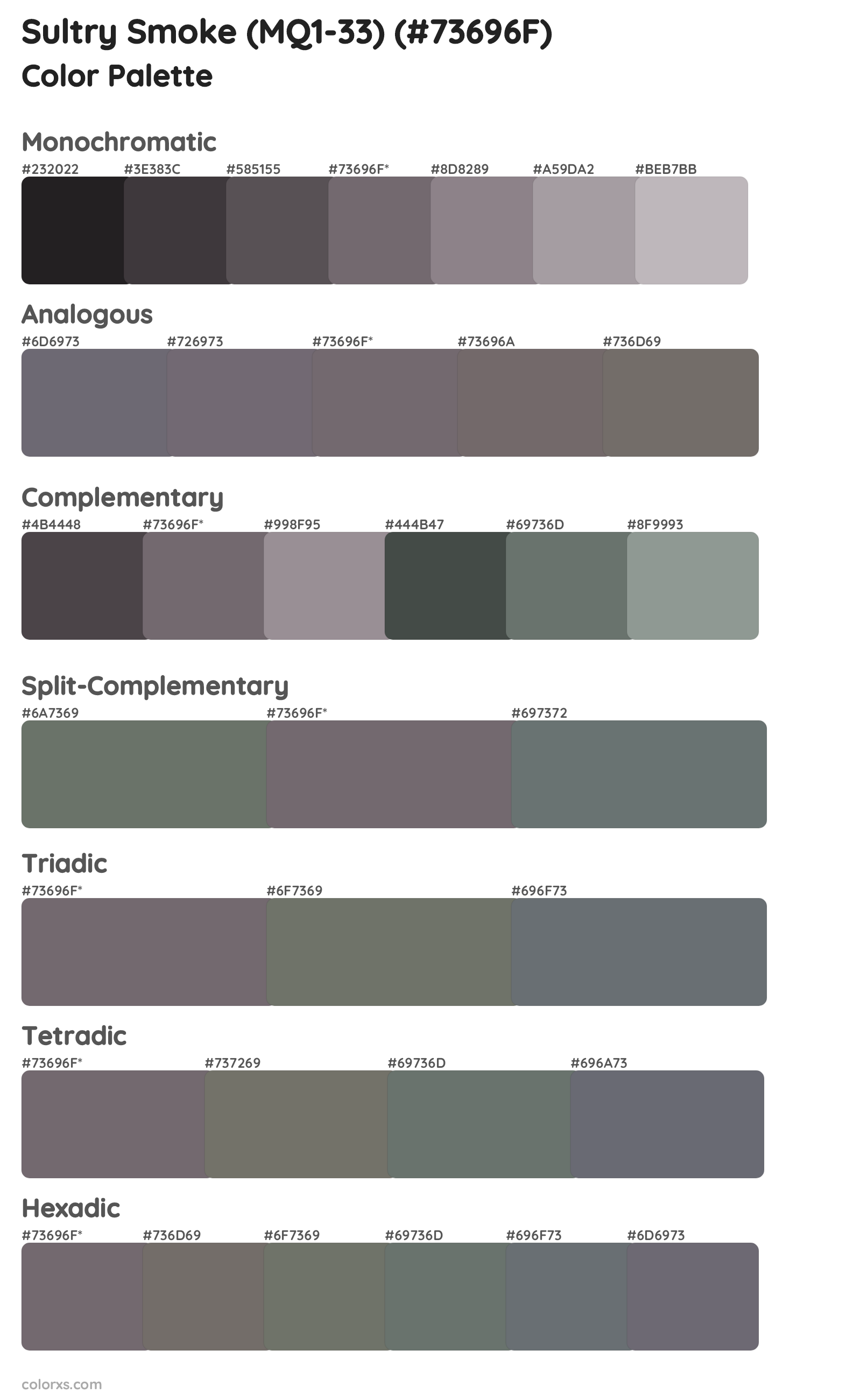 Sultry Smoke (MQ1-33) Color Scheme Palettes