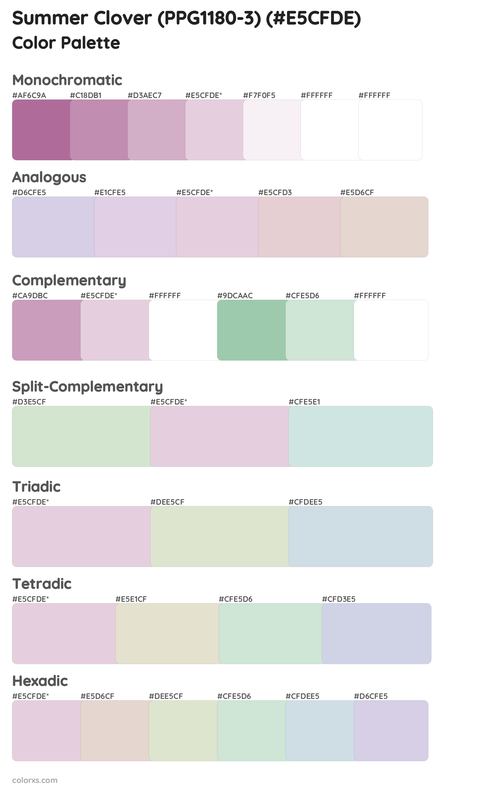 Summer Clover (PPG1180-3) Color Scheme Palettes