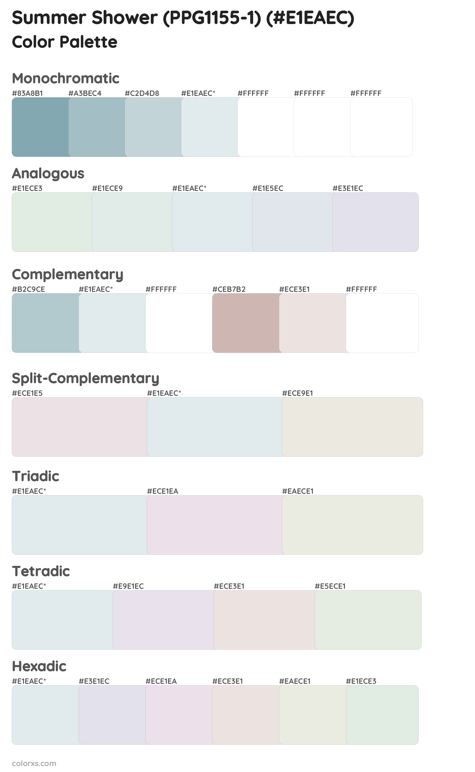 Summer Shower (PPG1155-1) Color Scheme Palettes