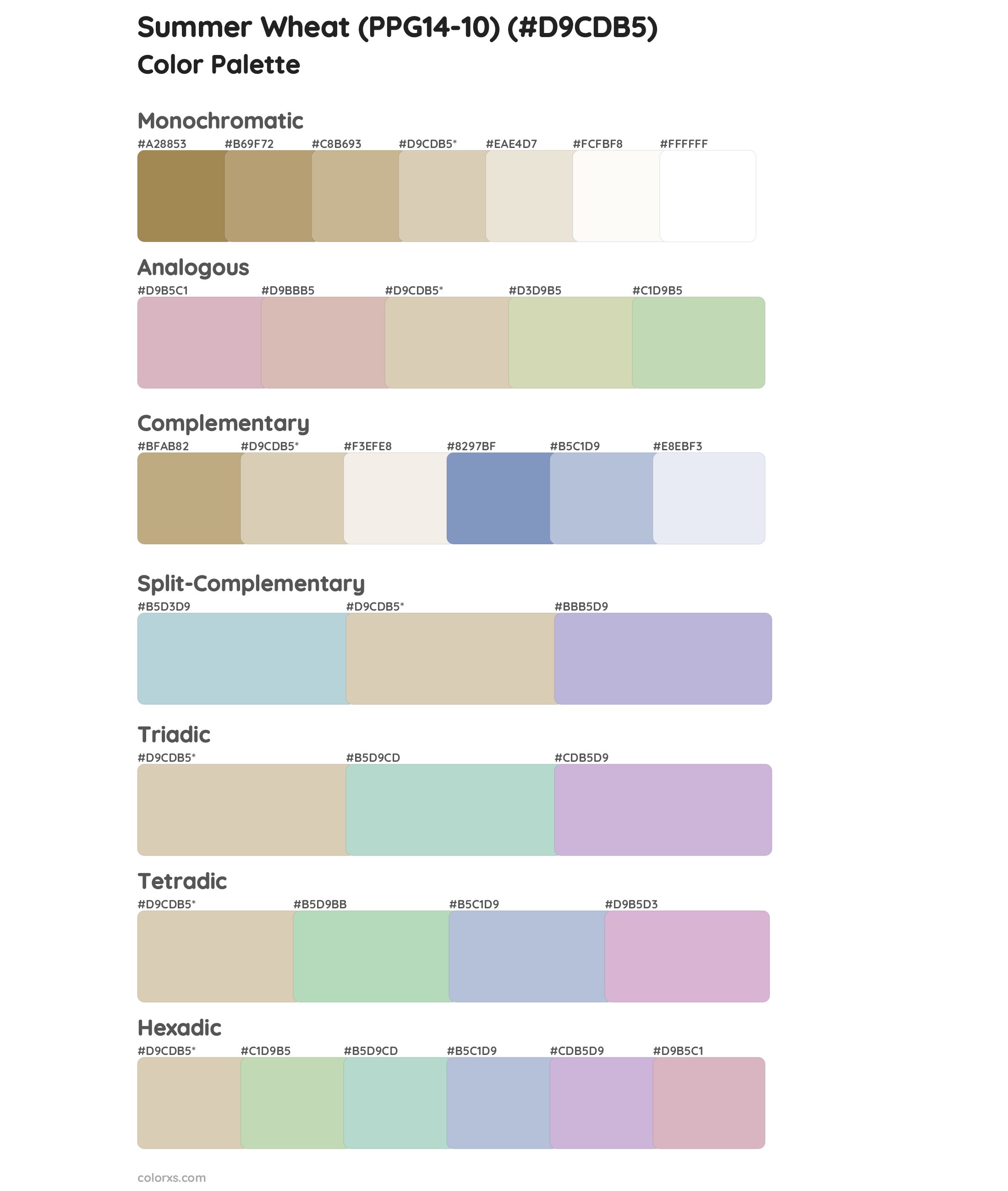Summer Wheat (PPG14-10) Color Scheme Palettes