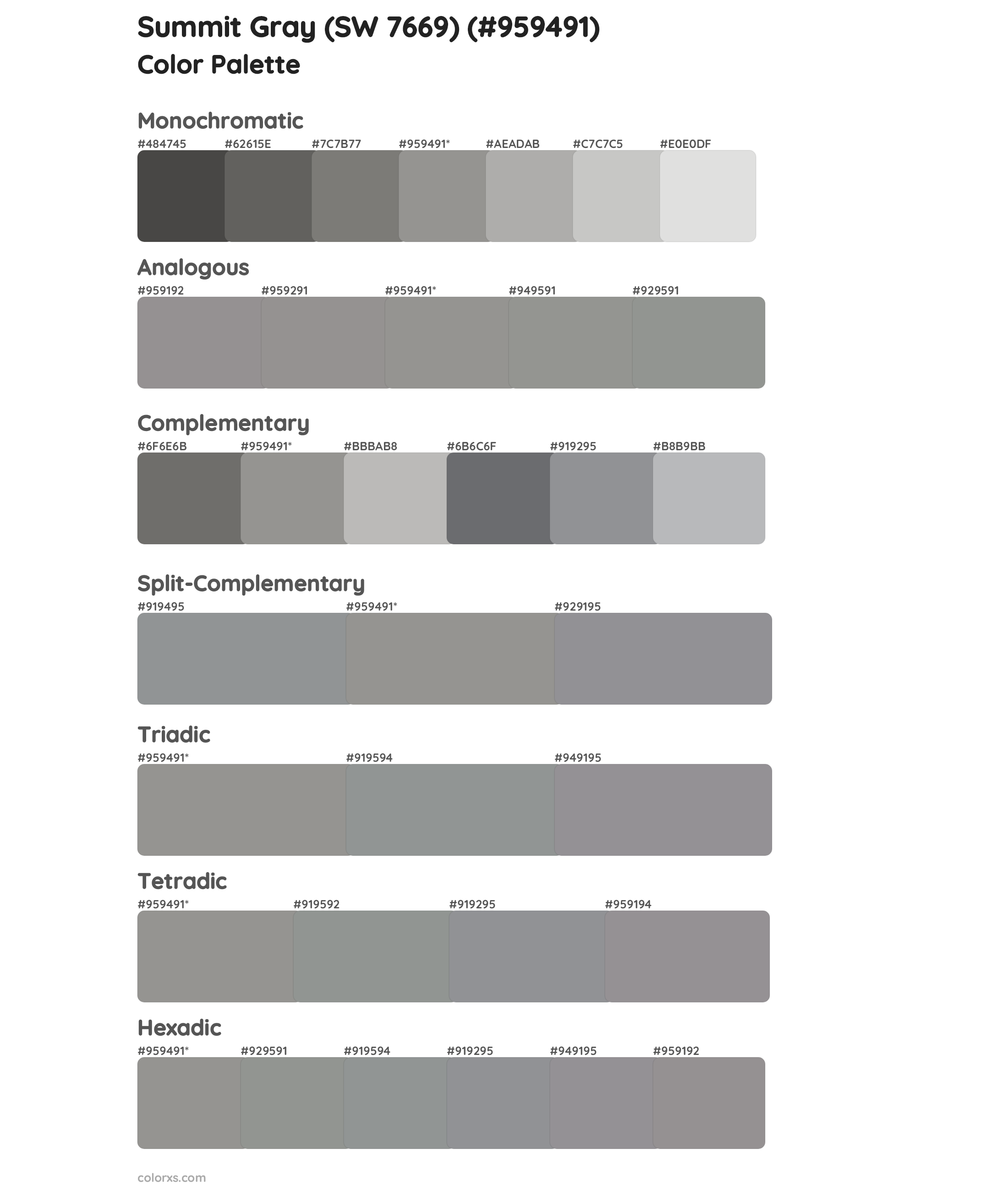 Summit Gray (SW 7669) Color Scheme Palettes