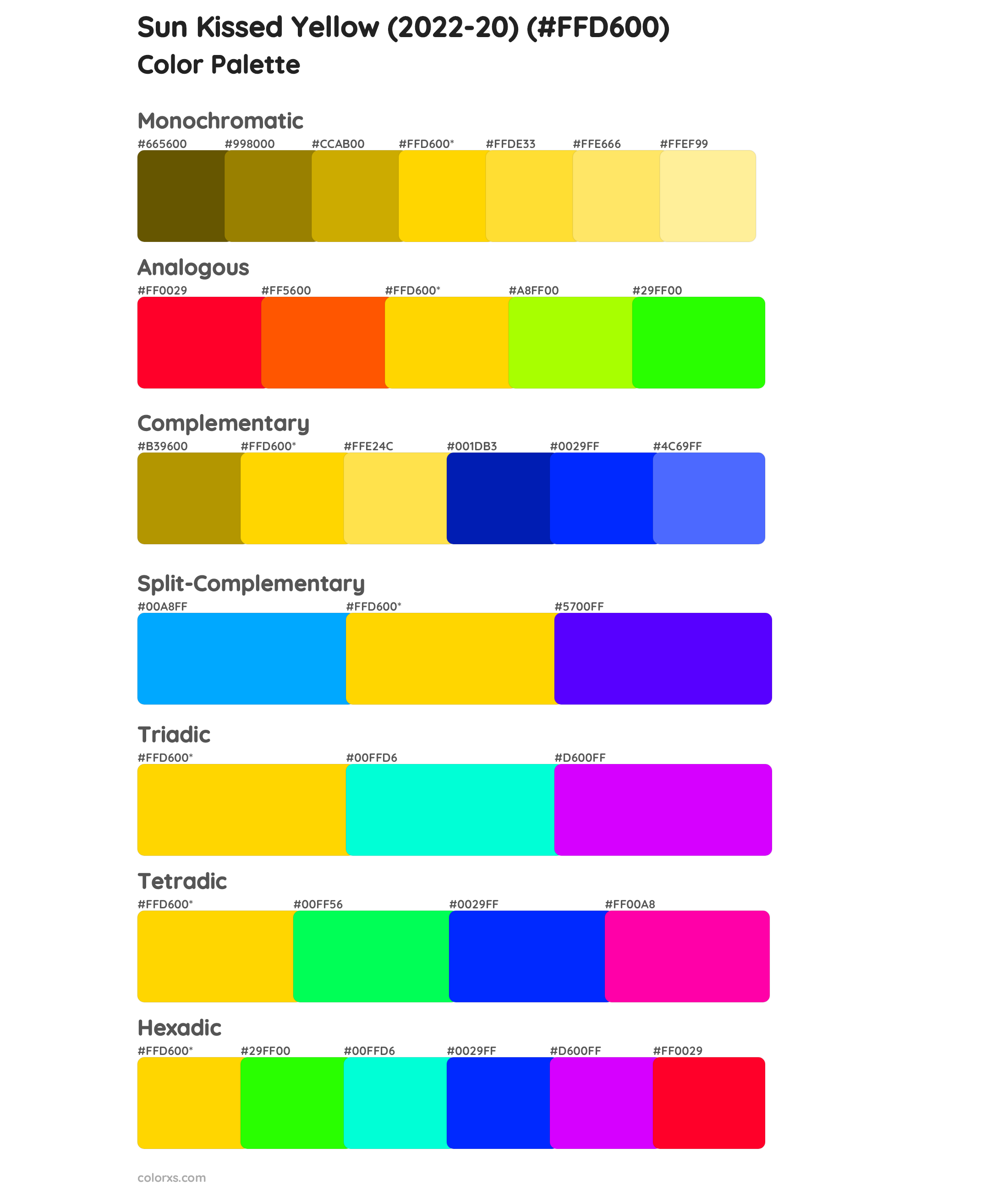 Sun Kissed Yellow (2022-20) Color Scheme Palettes