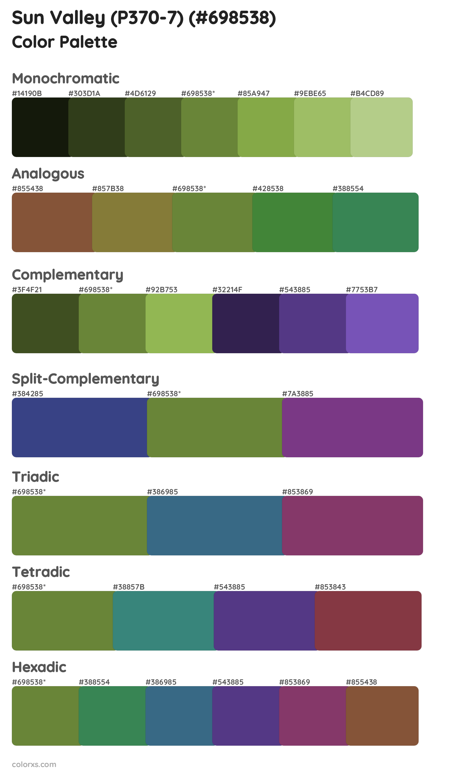 Sun Valley (P370-7) Color Scheme Palettes