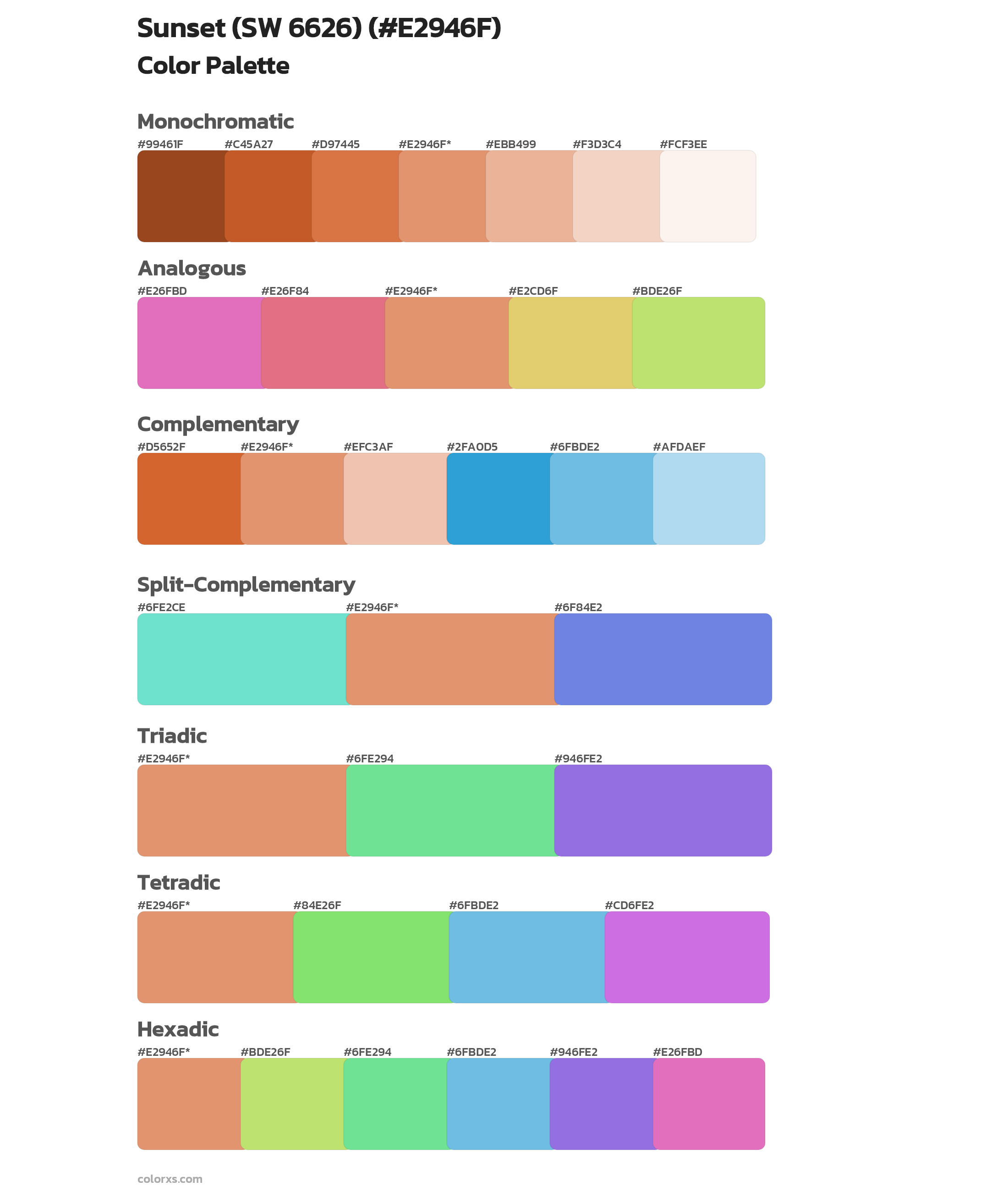 Sunset (SW 6626) Color Scheme Palettes