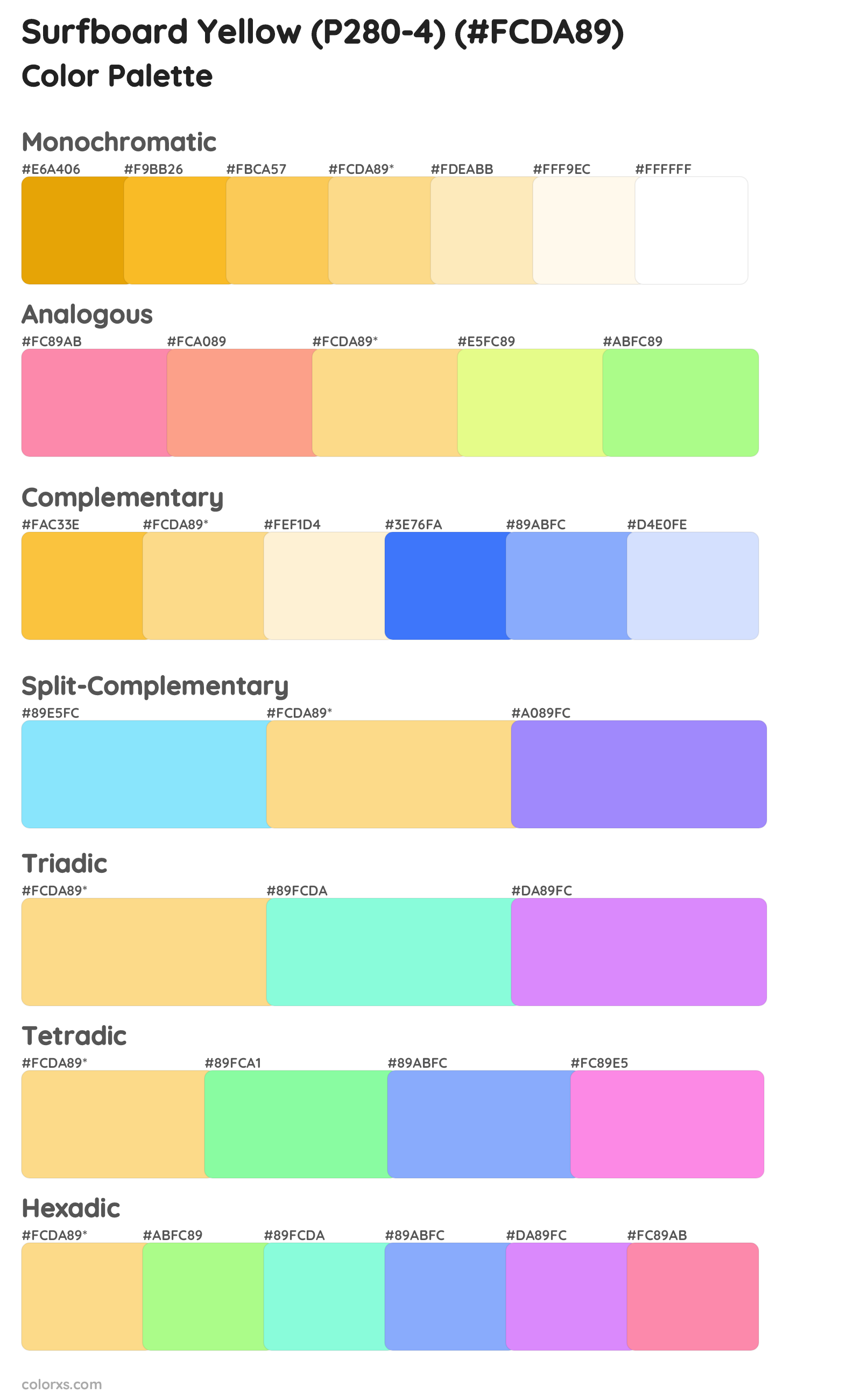 Surfboard Yellow (P280-4) Color Scheme Palettes