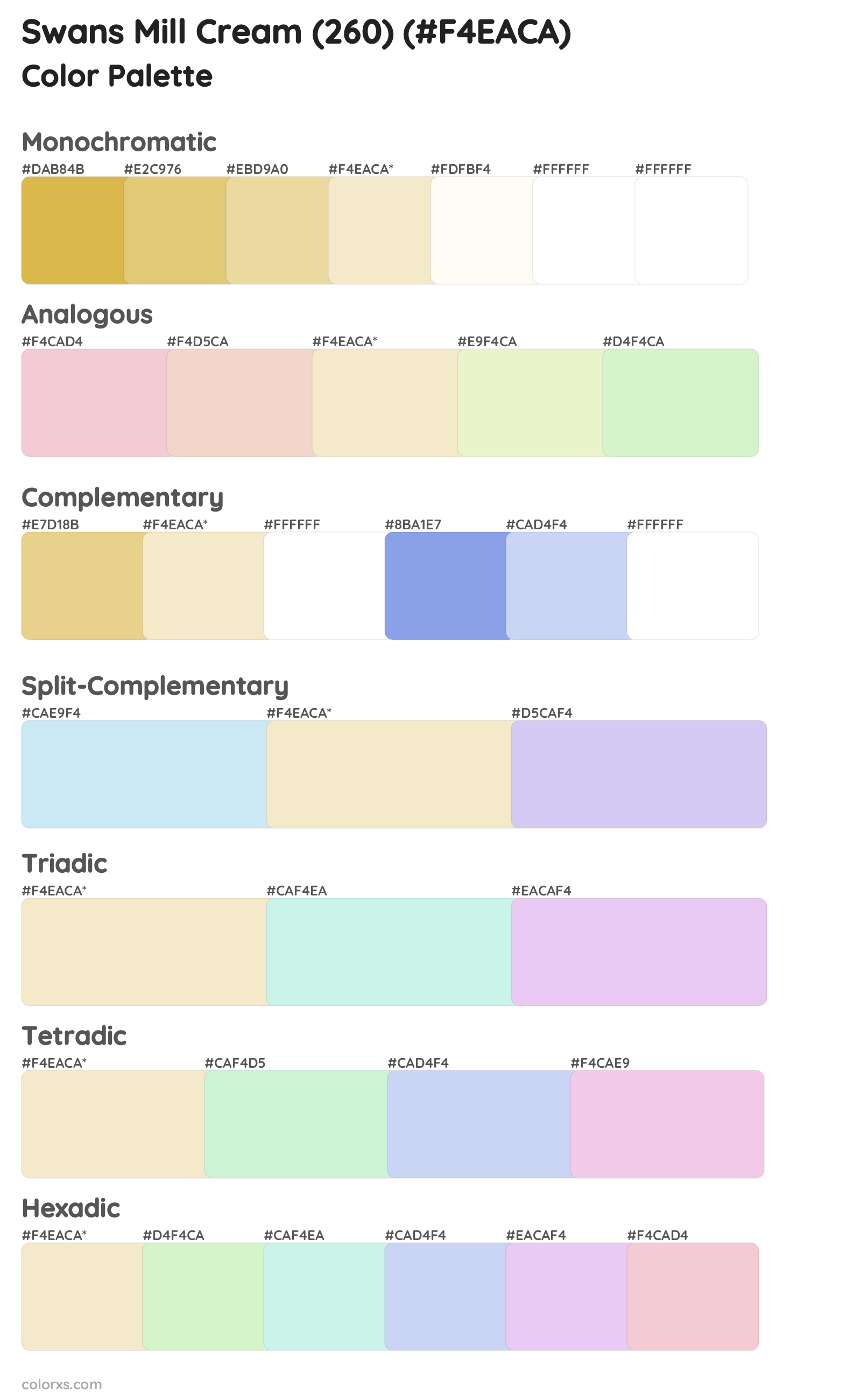 Swans Mill Cream (260) Color Scheme Palettes