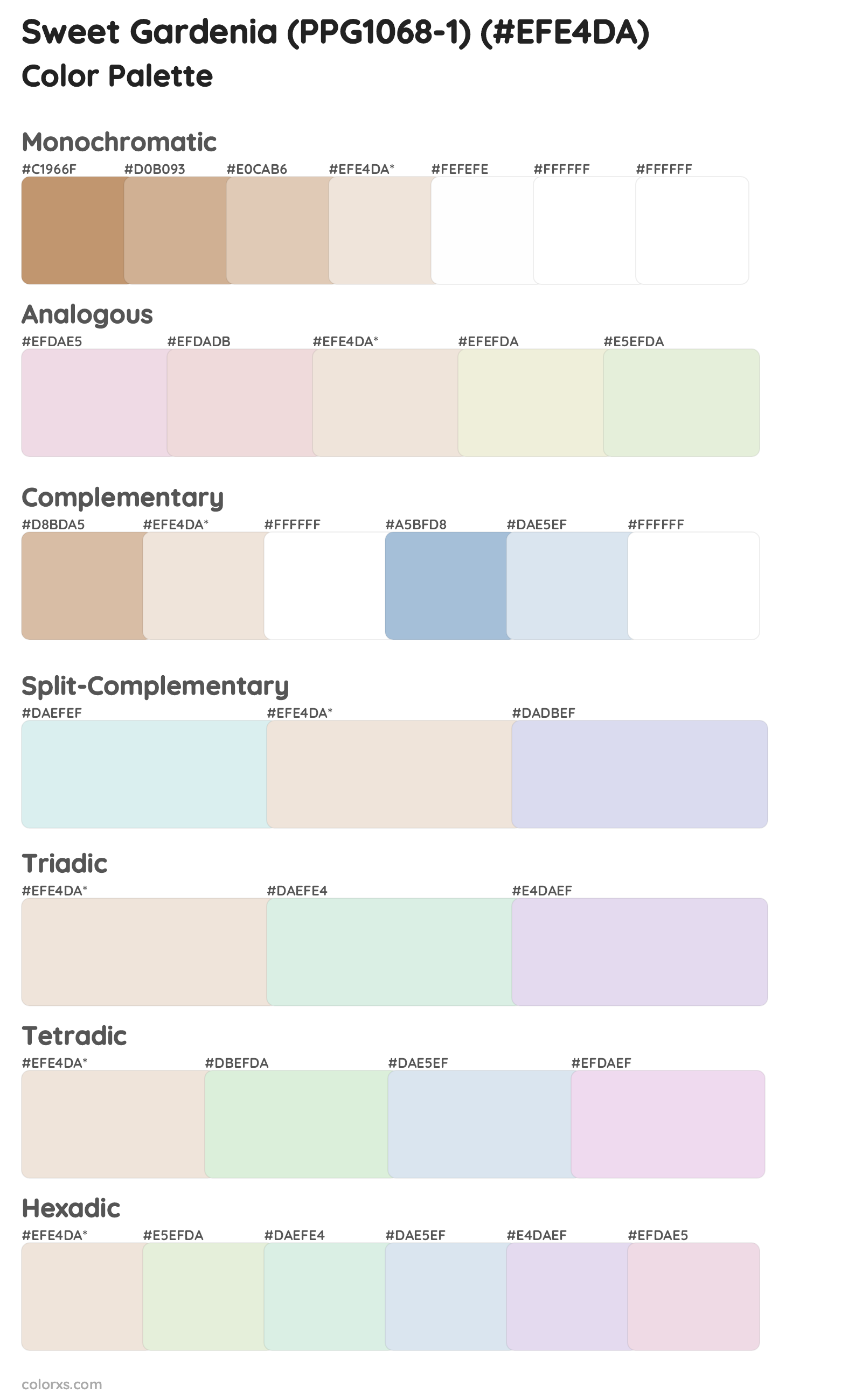 Sweet Gardenia (PPG1068-1) Color Scheme Palettes