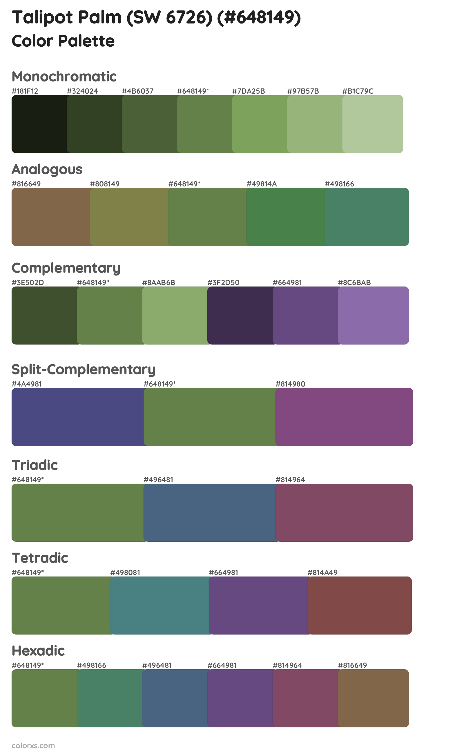 Talipot Palm (SW 6726) Color Scheme Palettes