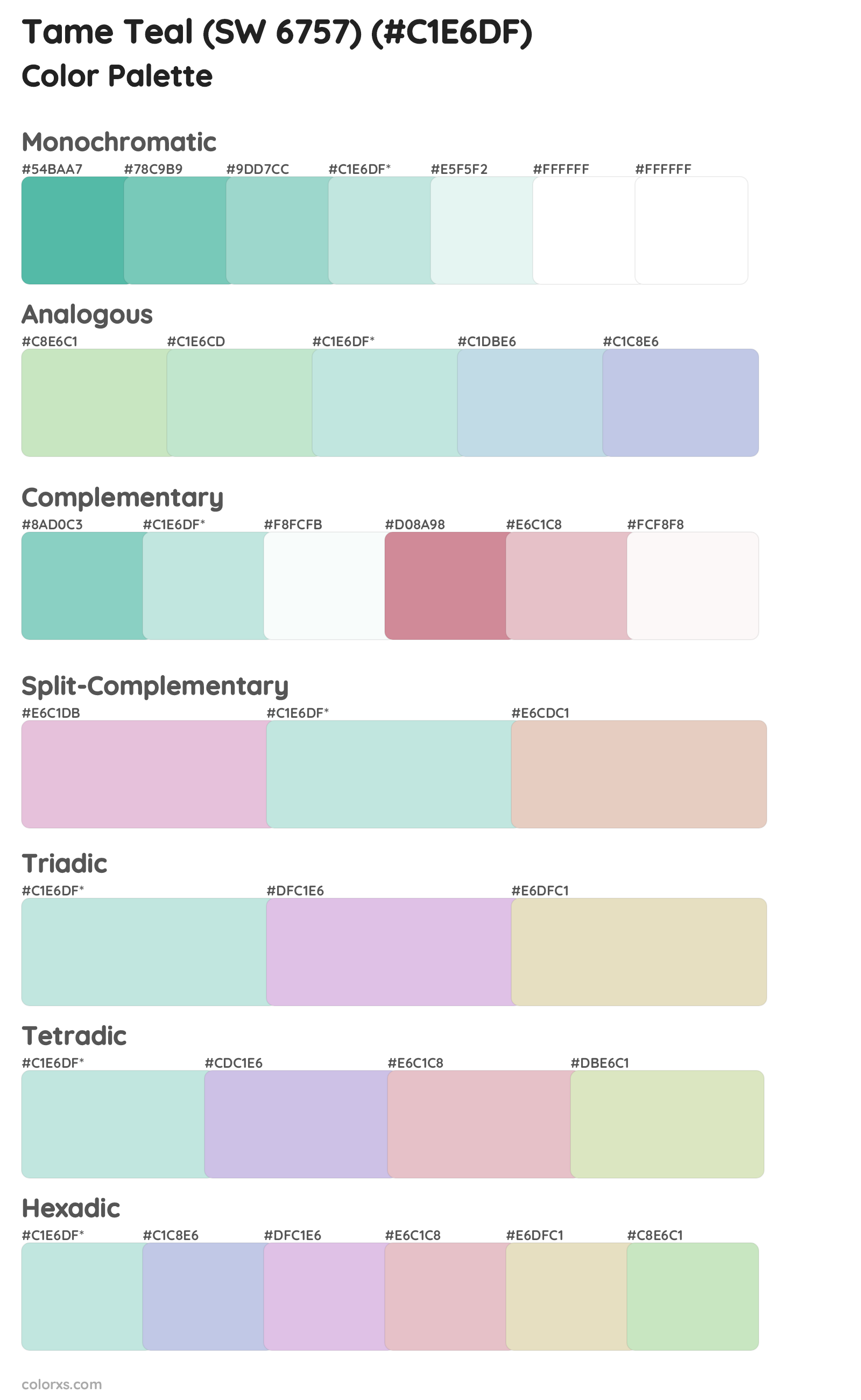 Tame Teal (SW 6757) Color Scheme Palettes