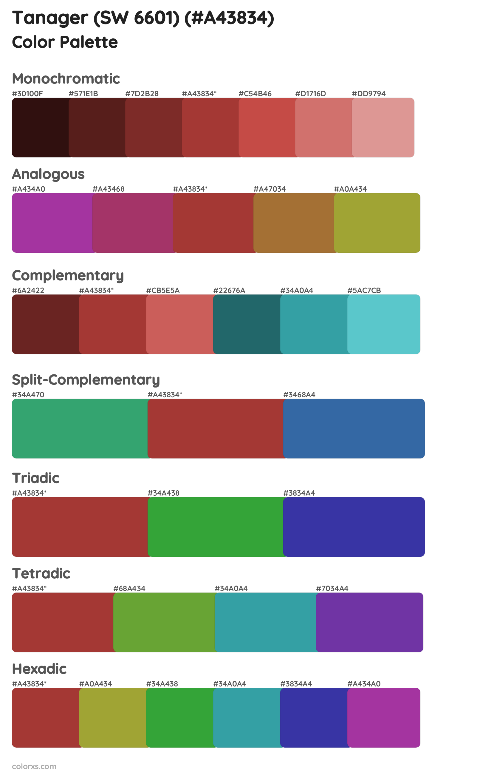 Tanager (SW 6601) Color Scheme Palettes