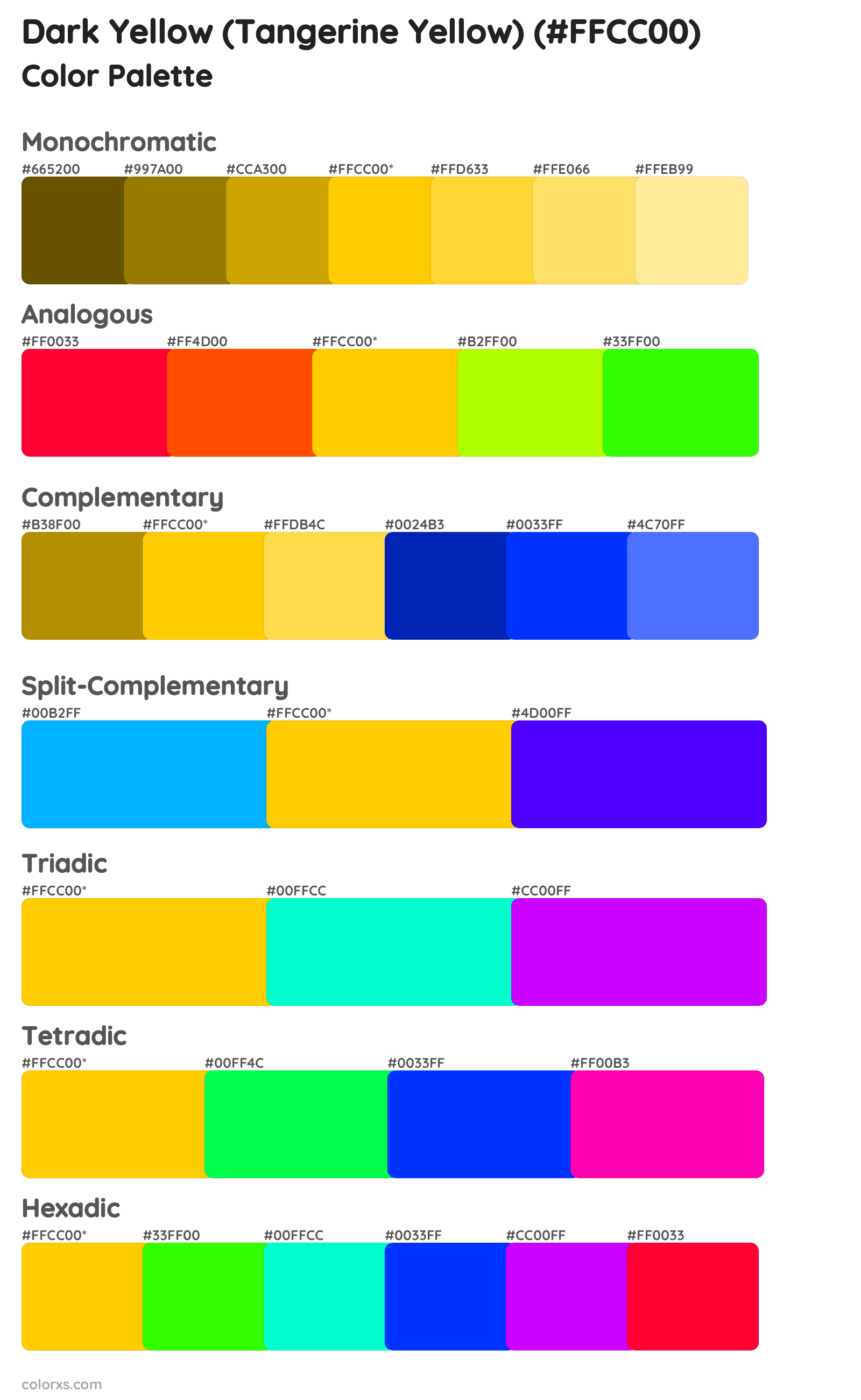 Dark Yellow (Tangerine Yellow) Color Scheme Palettes