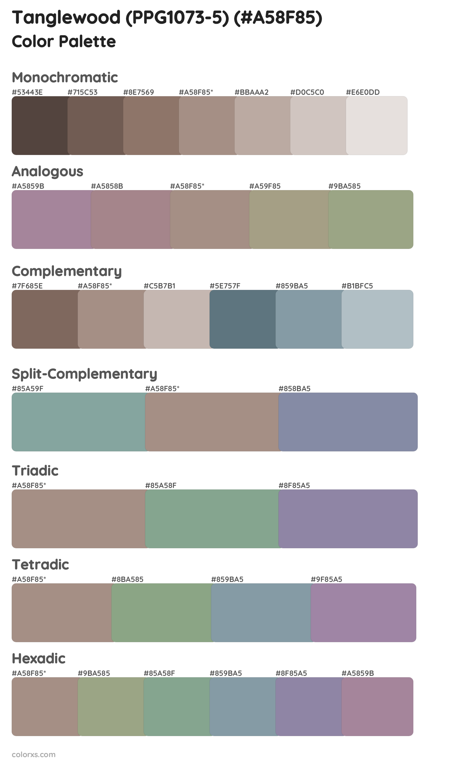 Tanglewood (PPG1073-5) Color Scheme Palettes