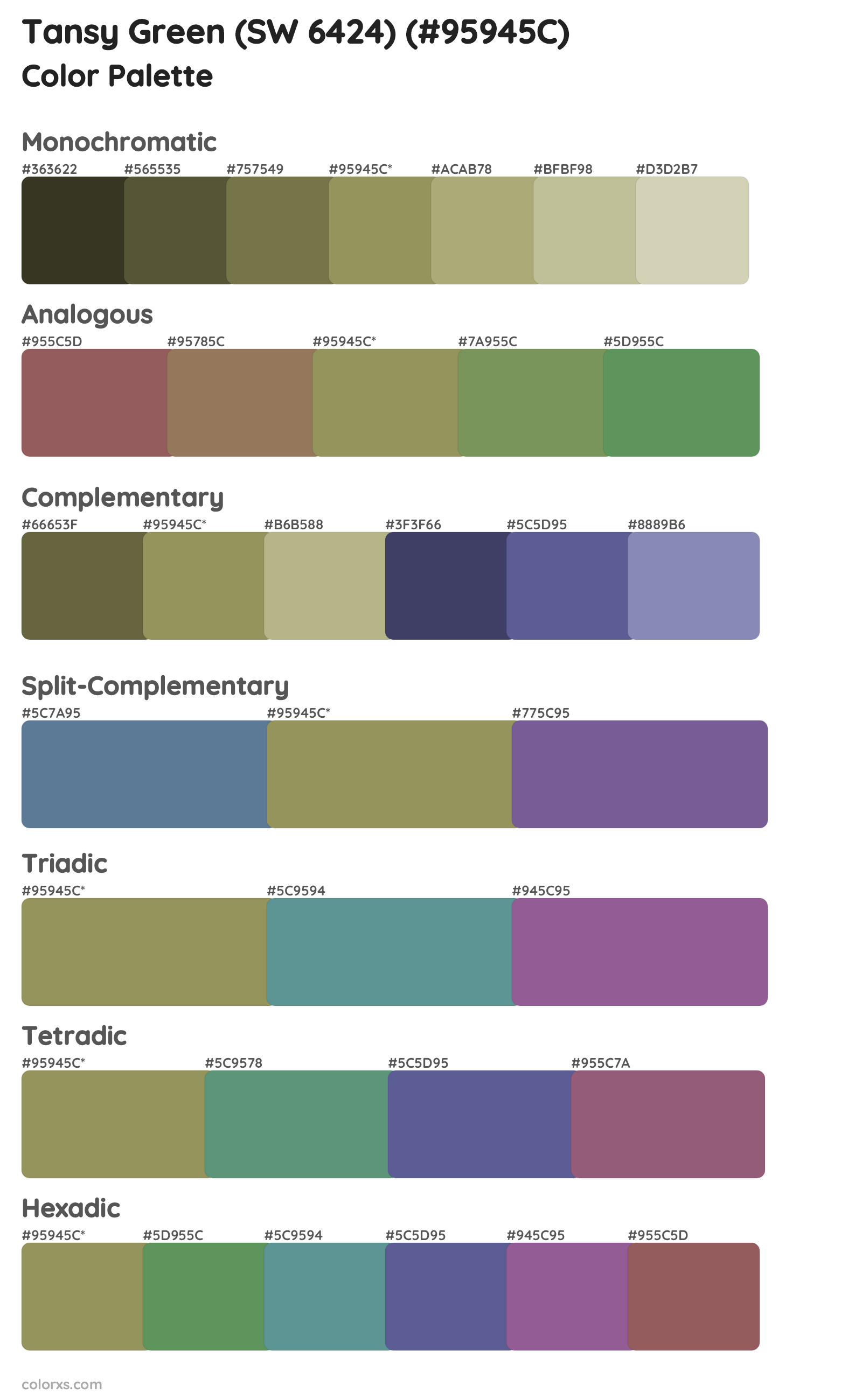 Tansy Green (SW 6424) Color Scheme Palettes