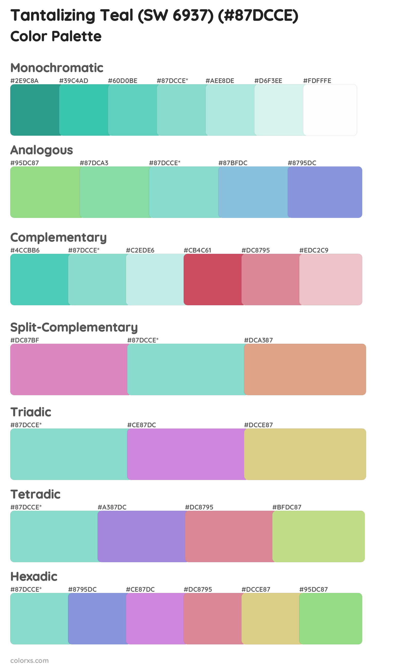 Tantalizing Teal (SW 6937) Color Scheme Palettes