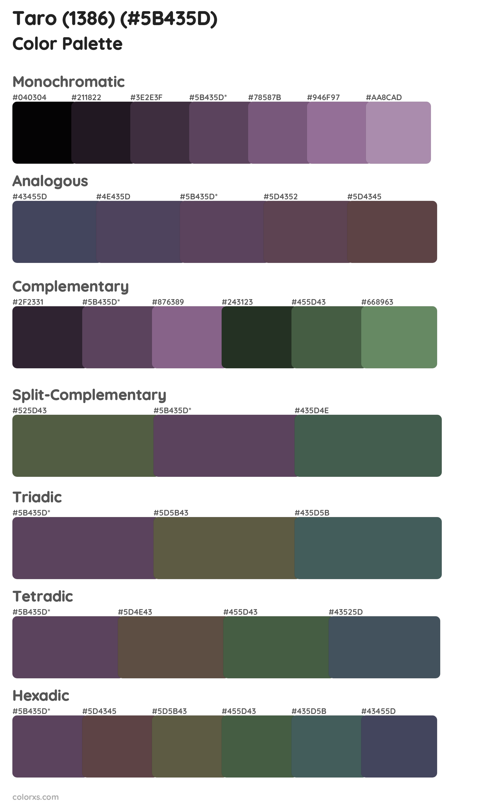 Taro (1386) Color Scheme Palettes
