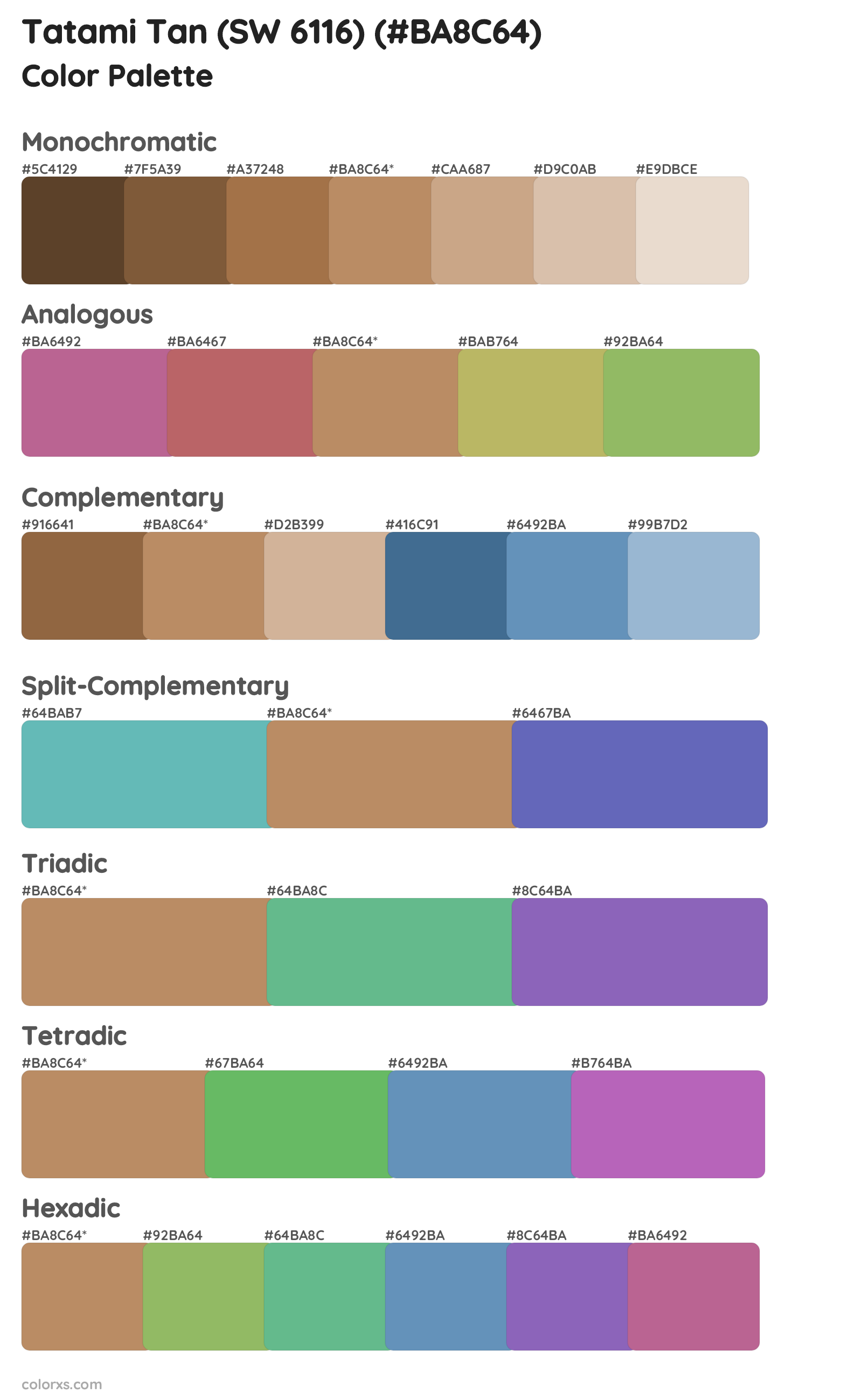 Tatami Tan (SW 6116) Color Scheme Palettes