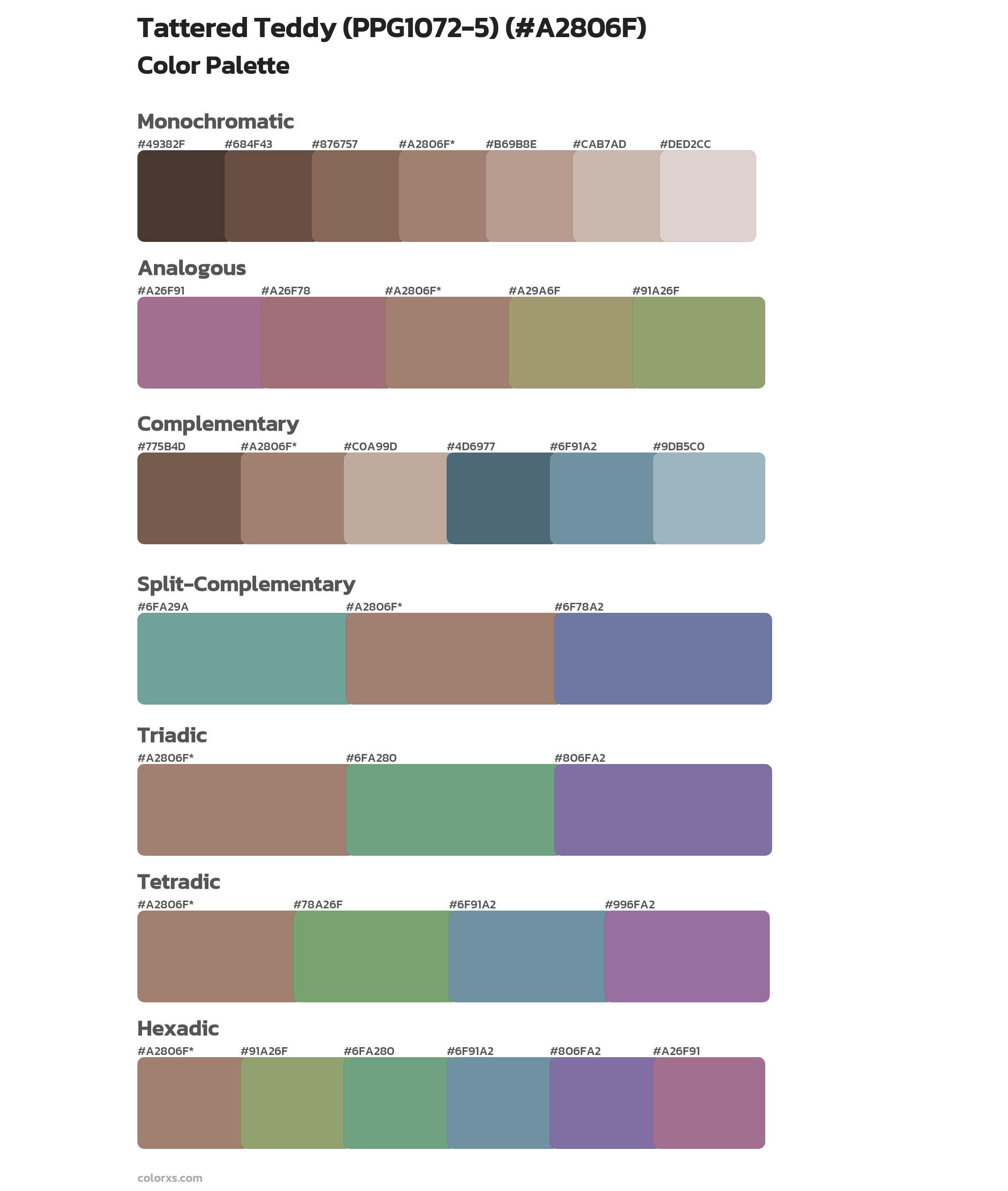 Tattered Teddy (PPG1072-5) Color Scheme Palettes