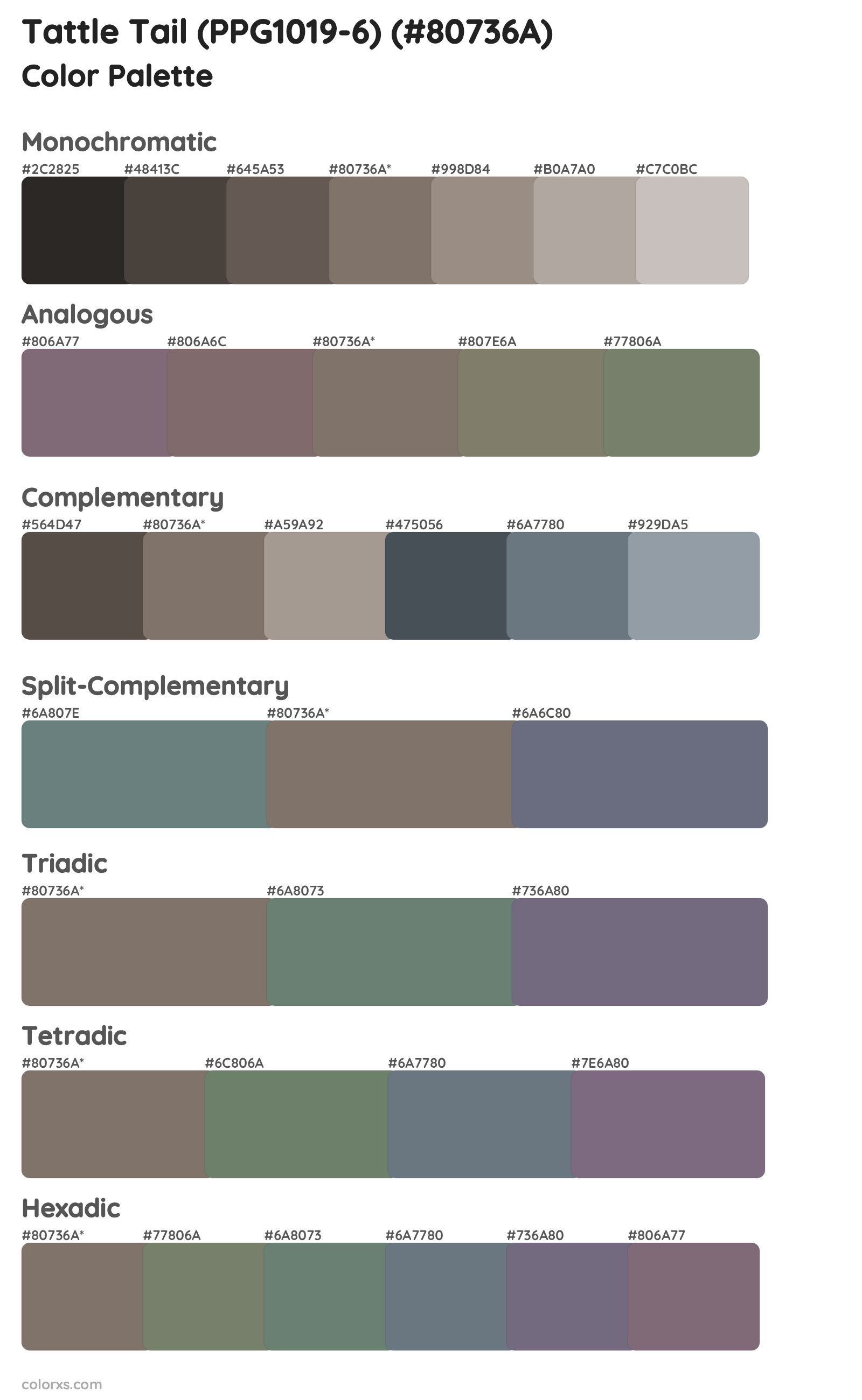 Tattle Tail (PPG1019-6) Color Scheme Palettes