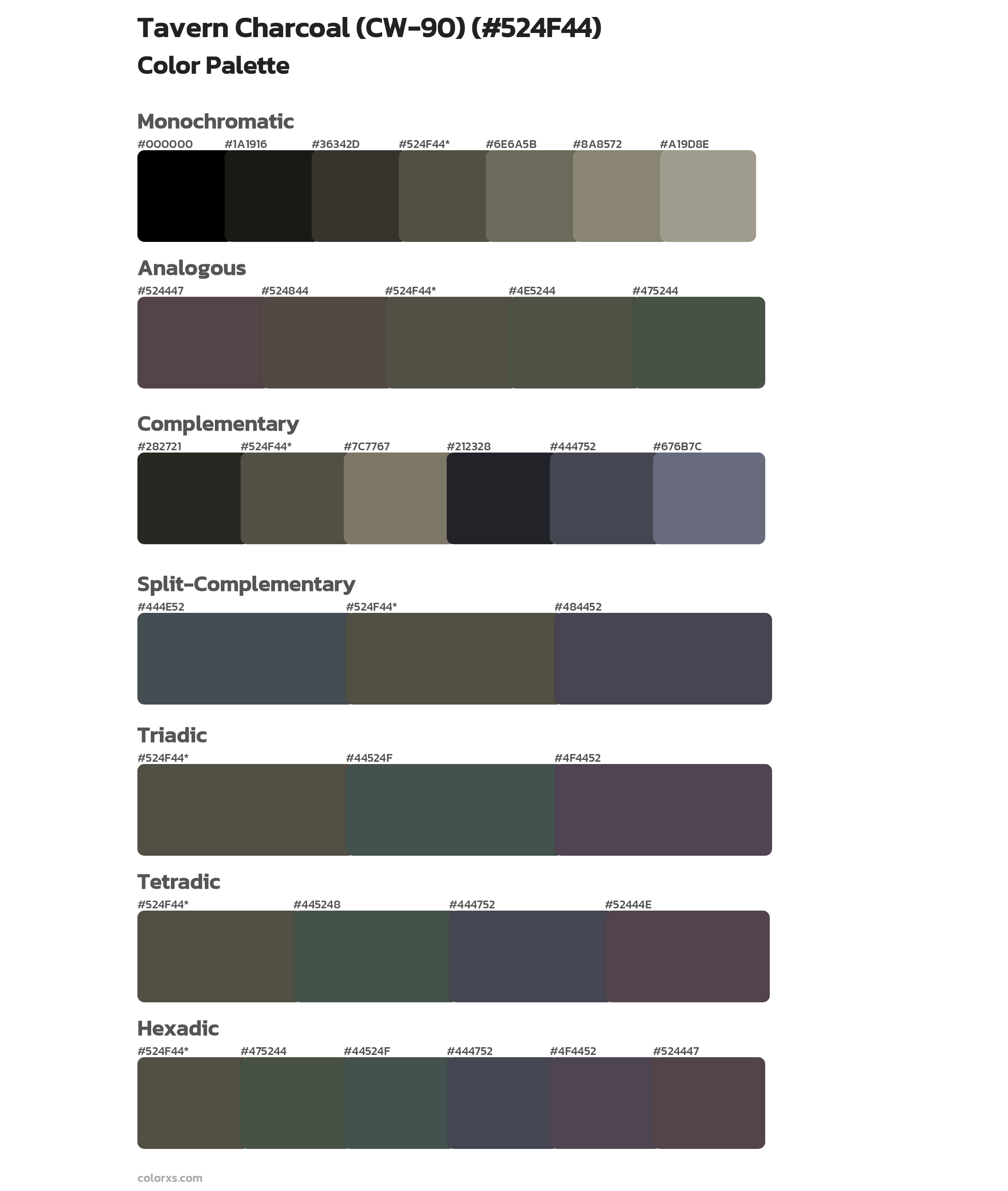 Tavern Charcoal (CW-90) Color Scheme Palettes