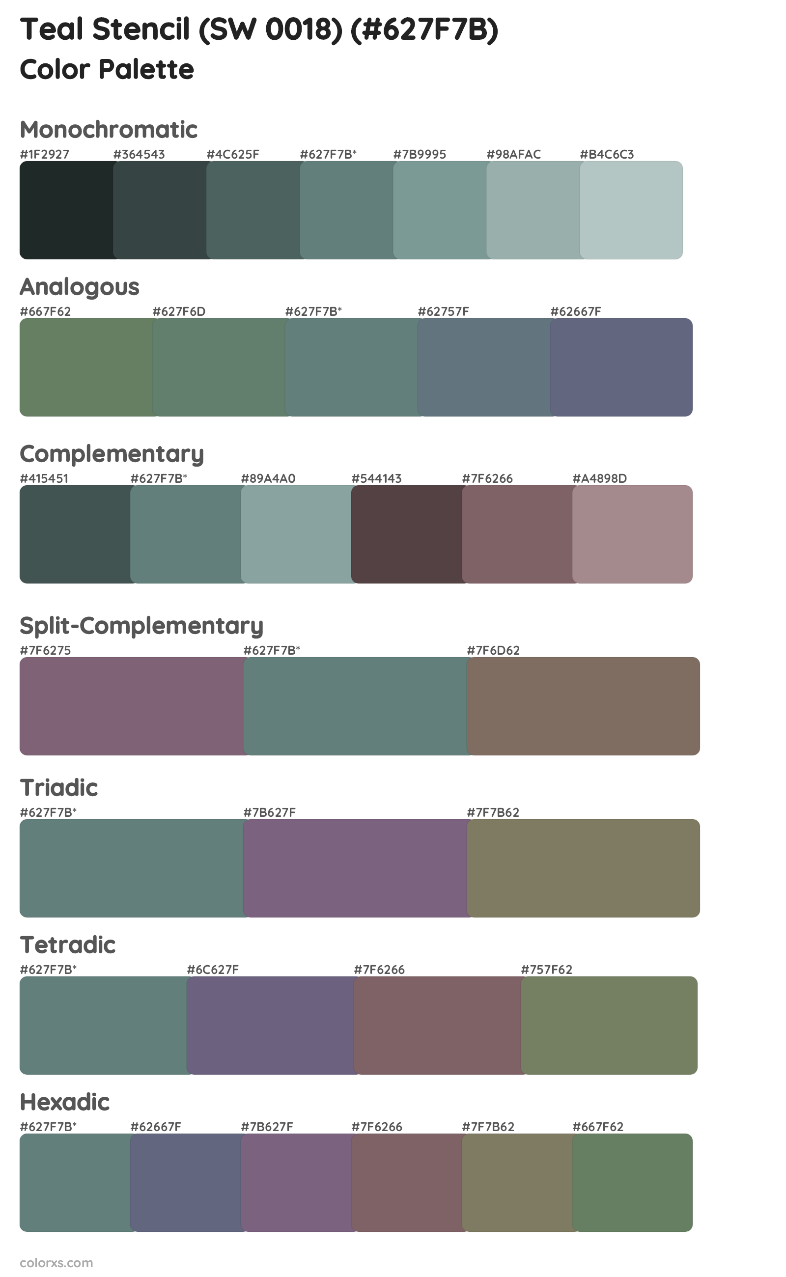 Teal Stencil (SW 0018) Color Scheme Palettes