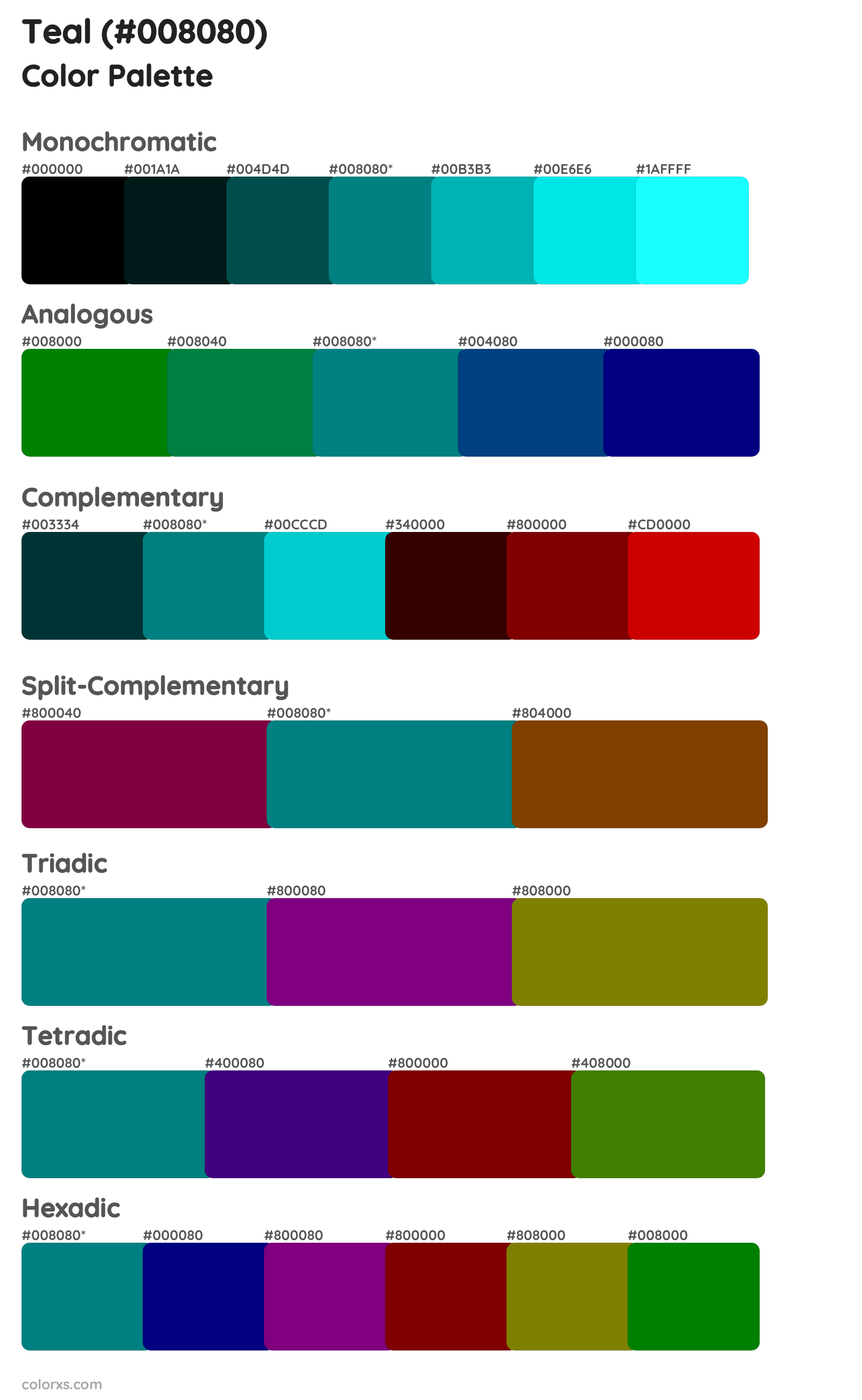 Teal Color Scheme Palettes