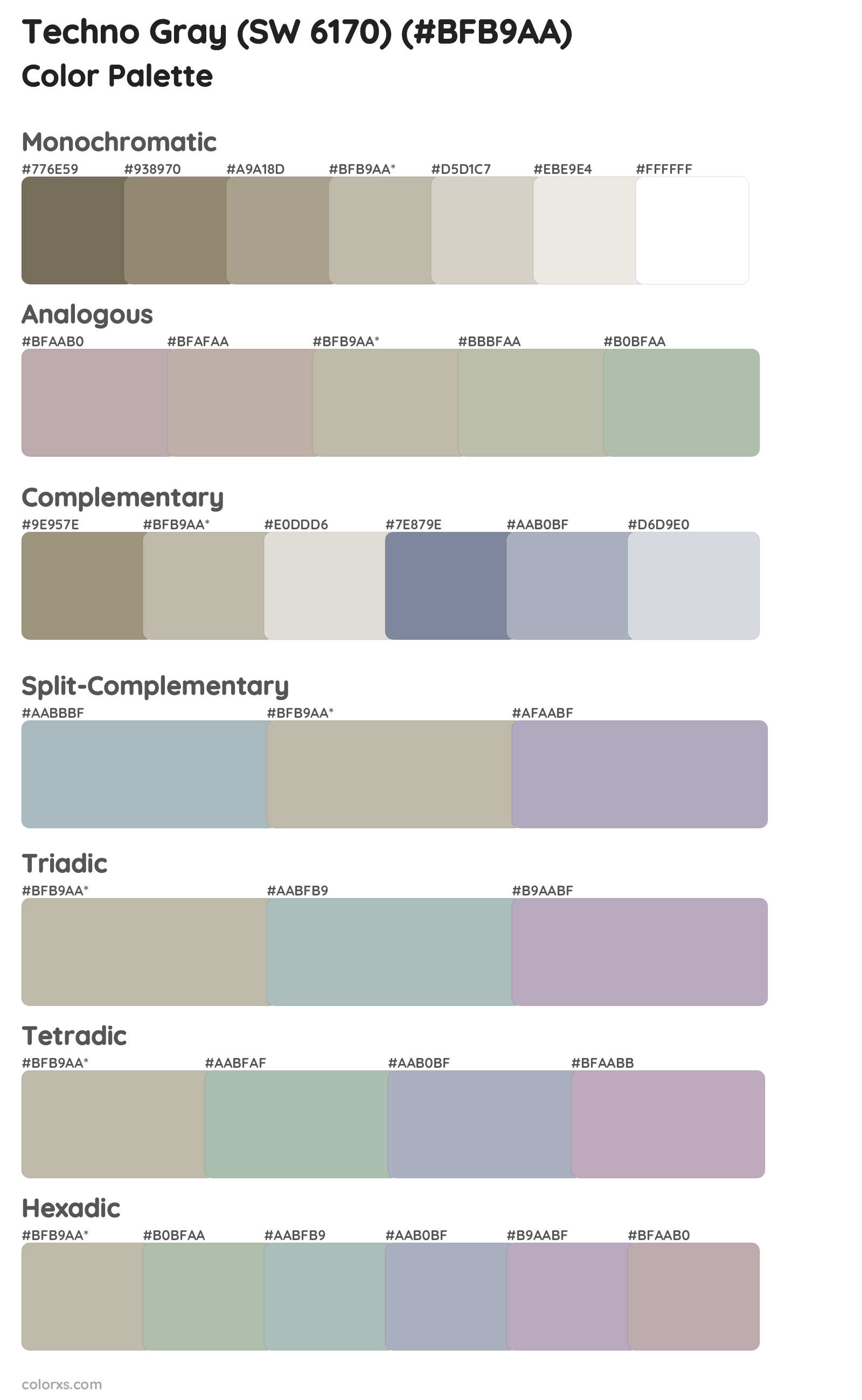 Techno Gray (SW 6170) Color Scheme Palettes