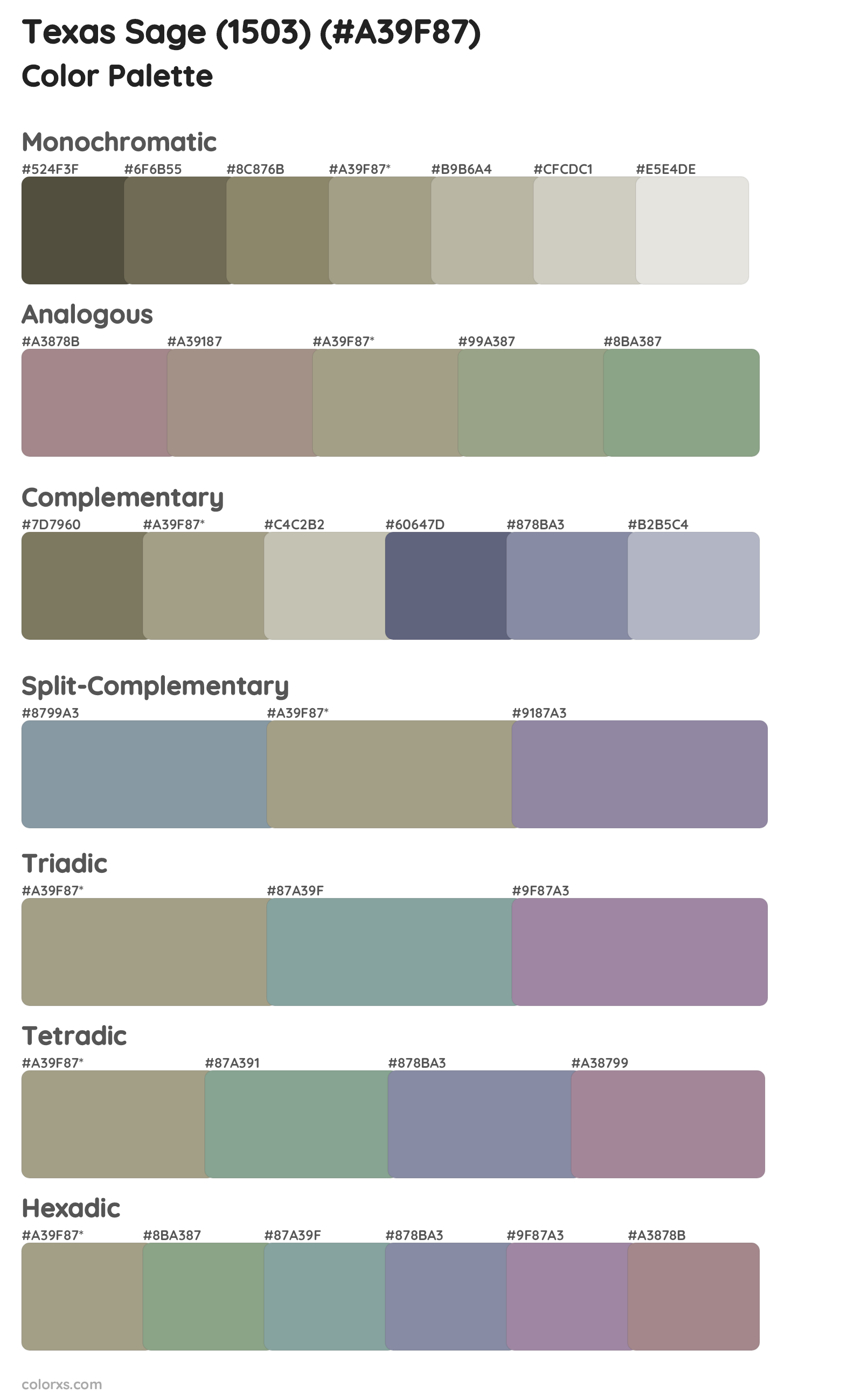 Texas Sage (1503) Color Scheme Palettes
