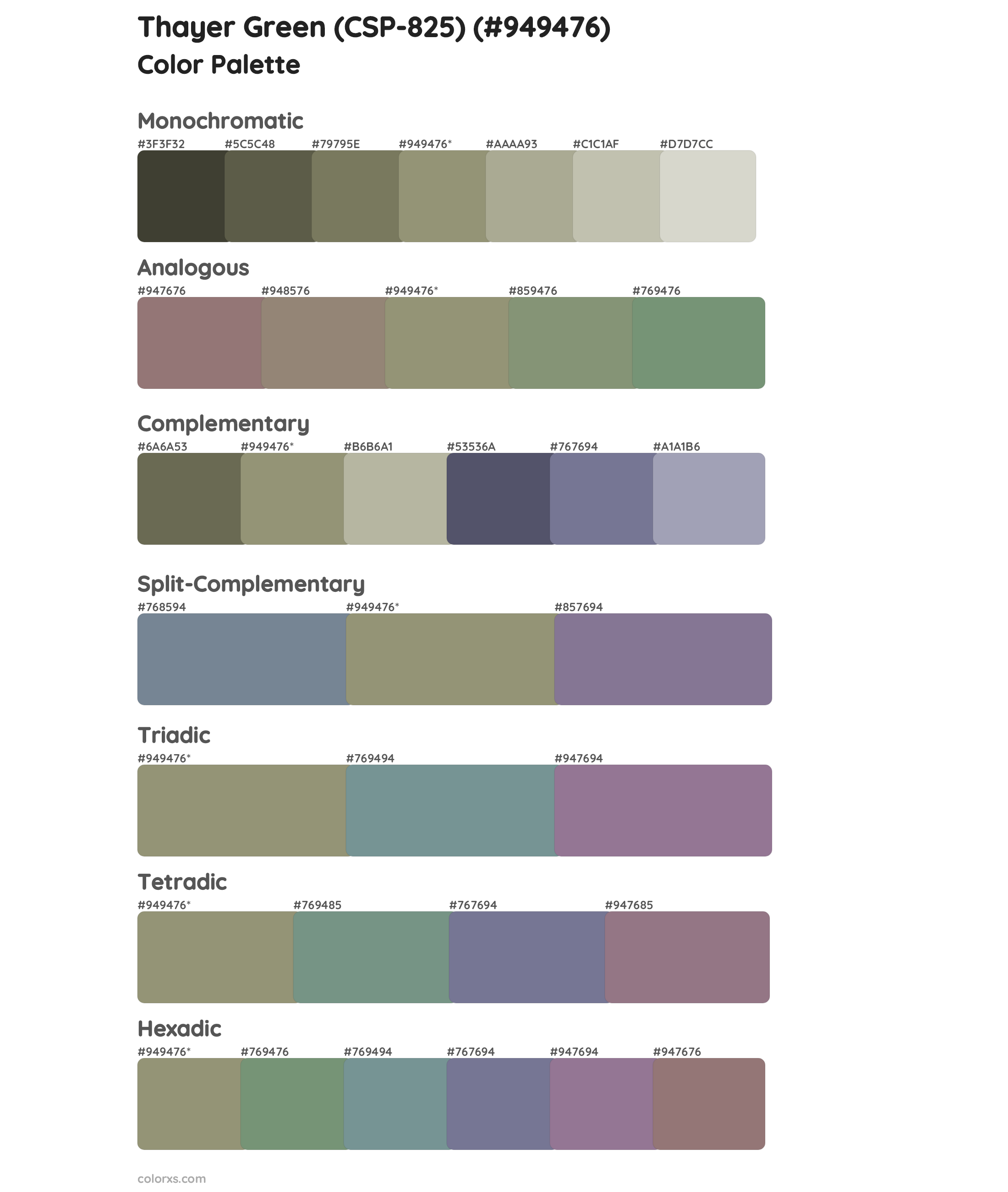 Thayer Green (CSP-825) Color Scheme Palettes