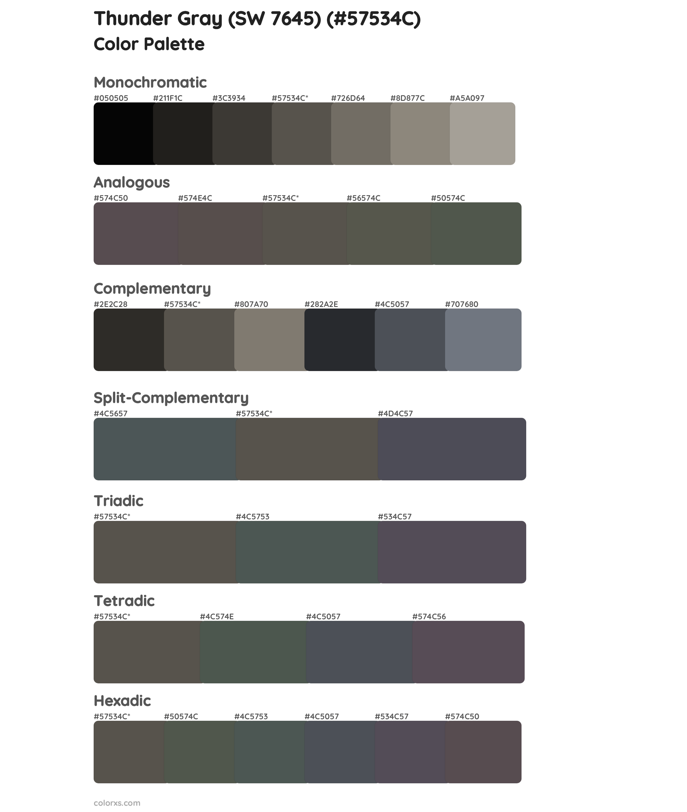 Thunder Gray (SW 7645) Color Scheme Palettes