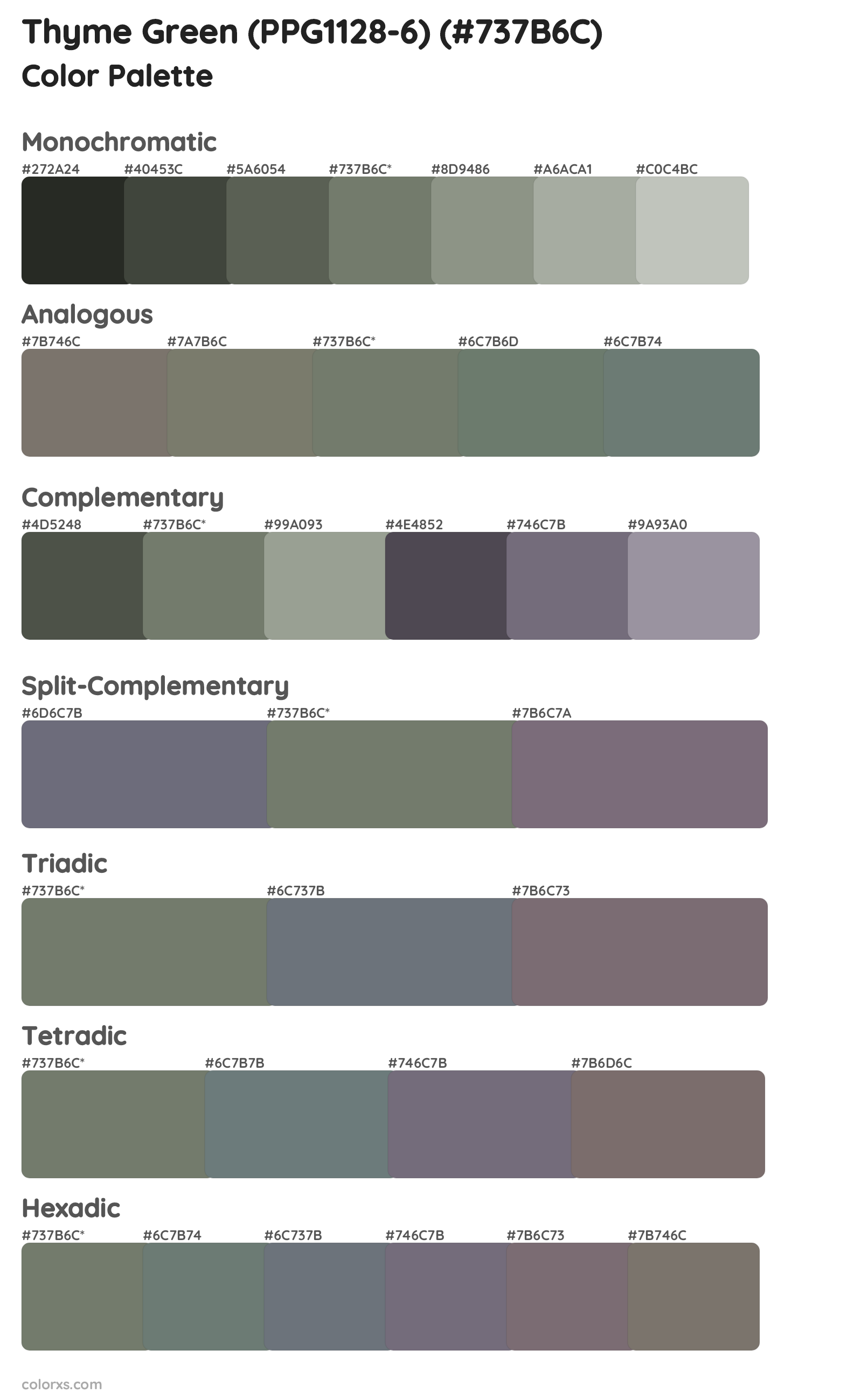 Thyme Green (PPG1128-6) Color Scheme Palettes