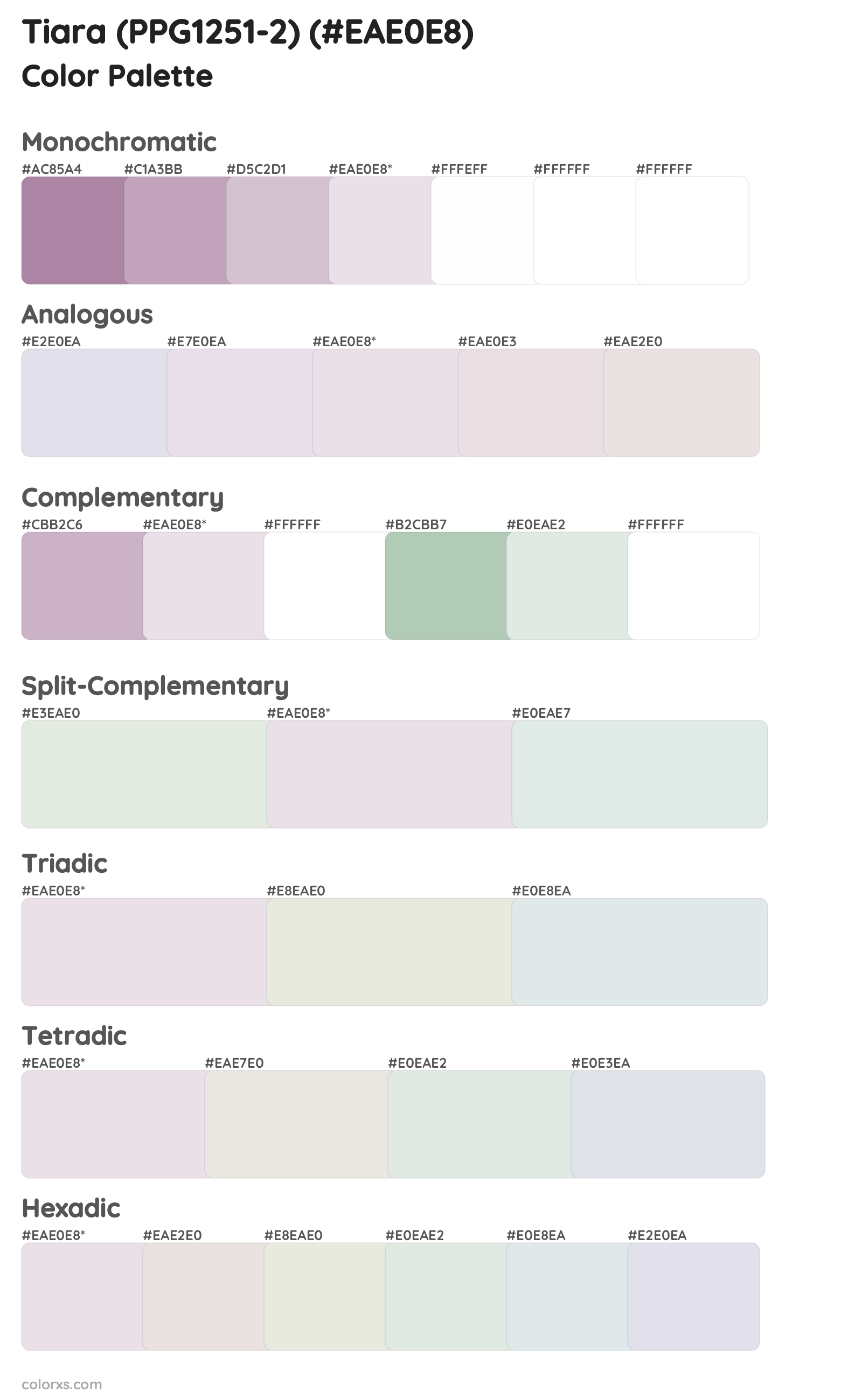 Tiara (PPG1251-2) Color Scheme Palettes